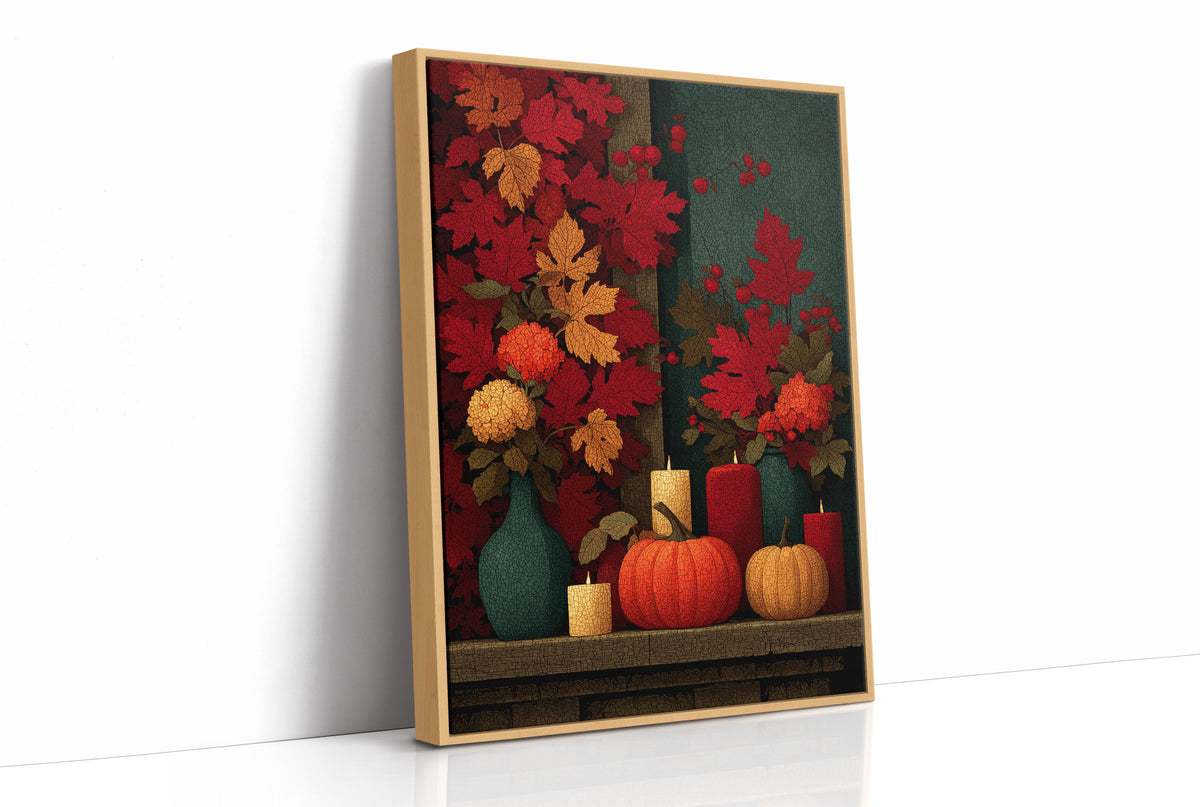 Candlelit Mantel: Leaves Took Over the Wall