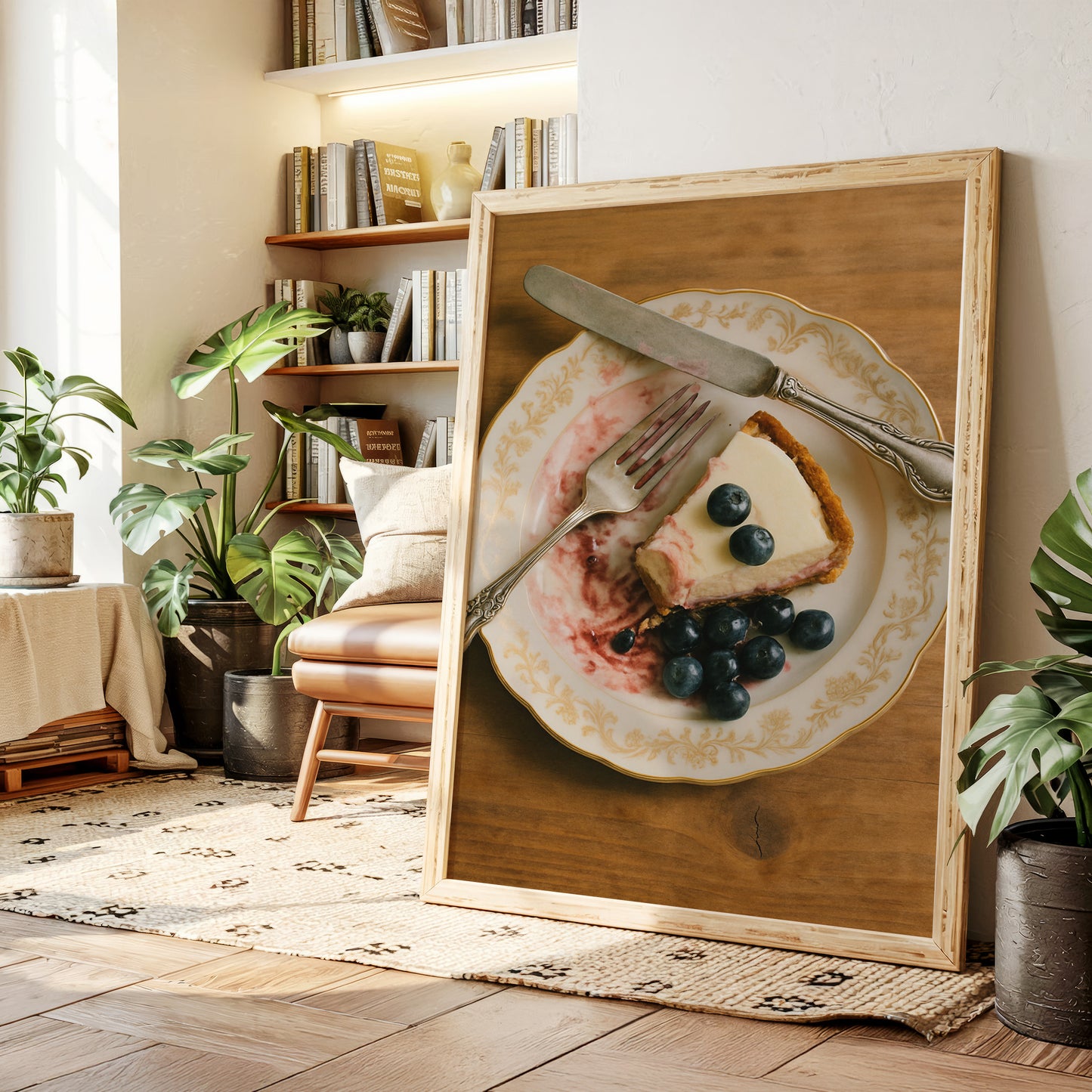 Blueberry Cheesecake on China Plate