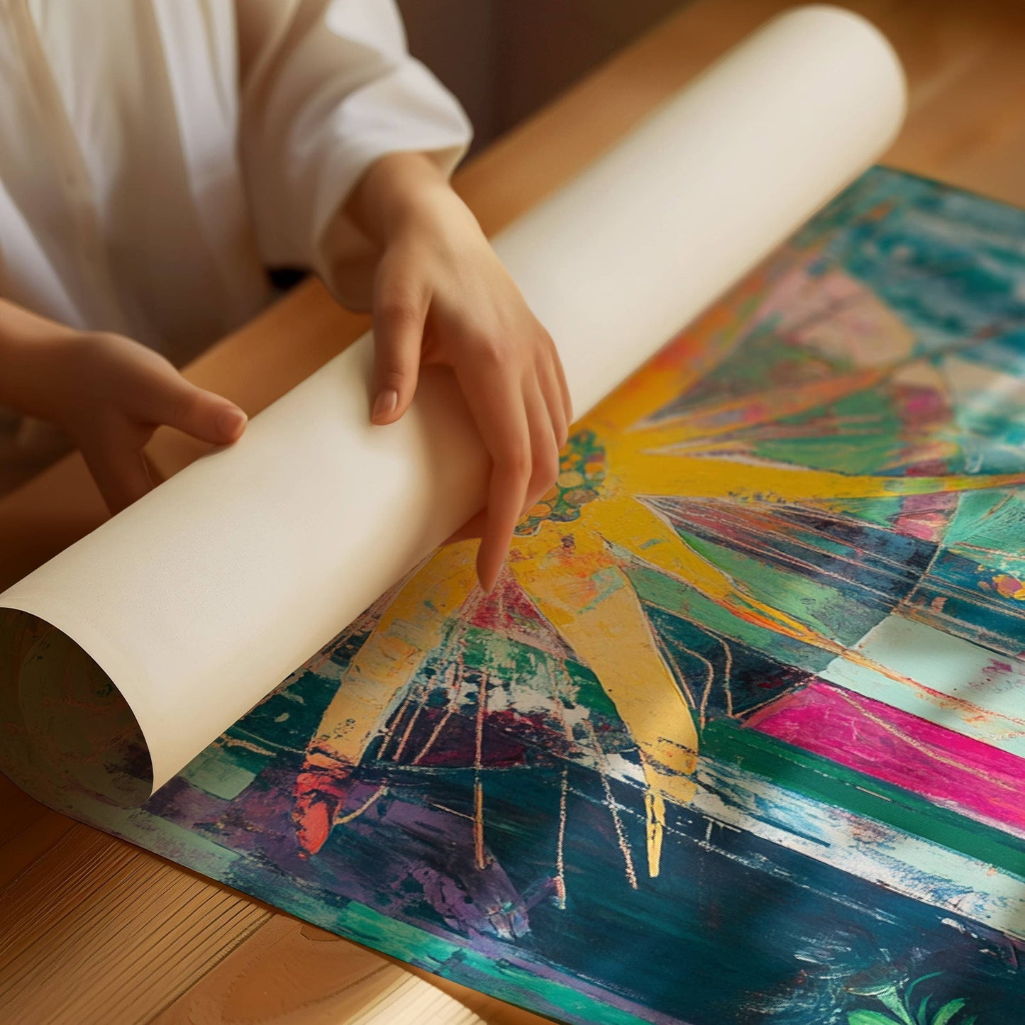 Sunflower Bursts Through Turquoise Rain