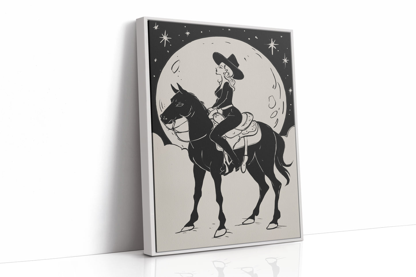 Moonlit Cowgirl Rides Among Stars
