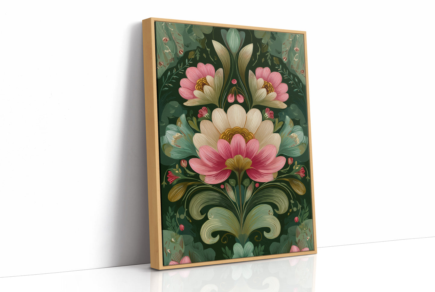 Pink and Cream on Forest Green