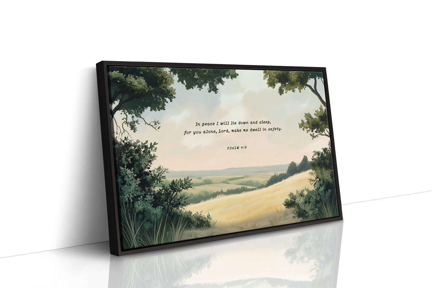 Peaceful Meadow with Psalm 4:8 Scripture