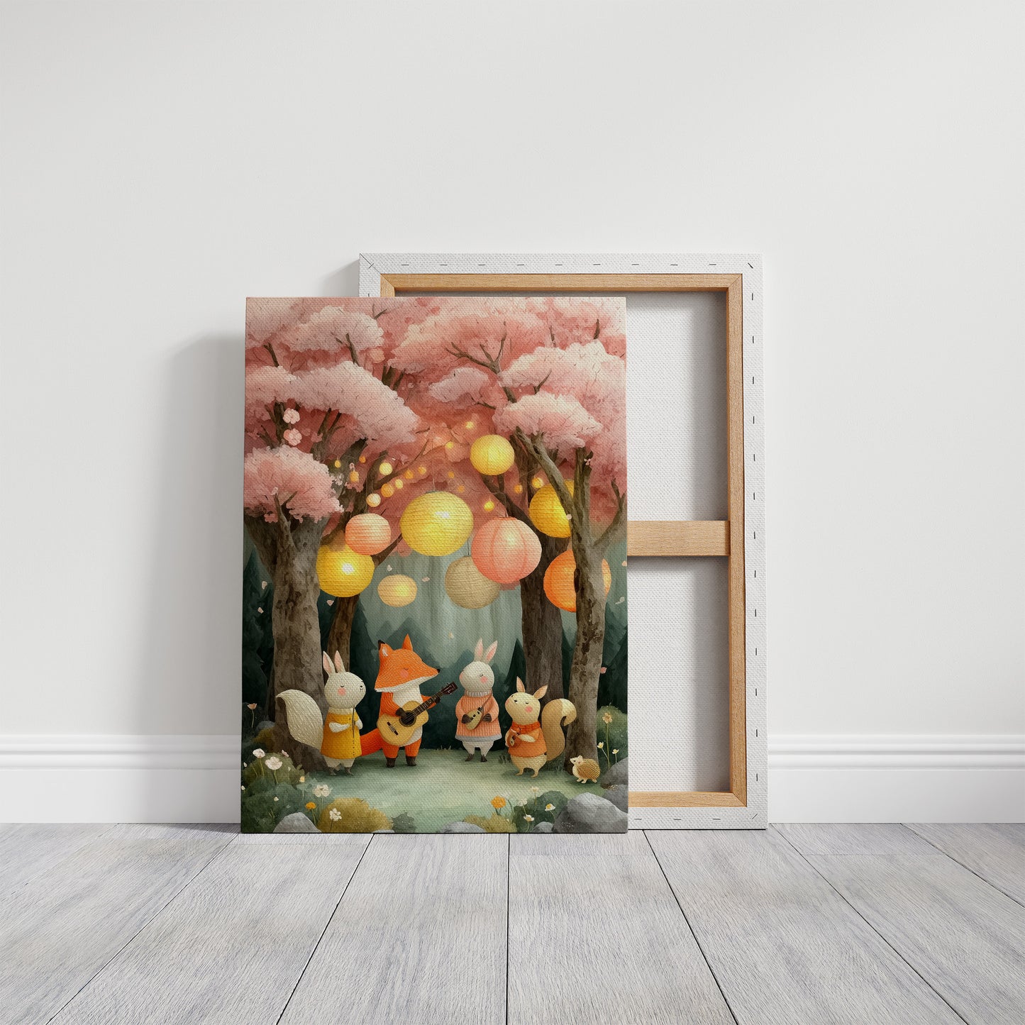 Forest Friends Play Under Cherry Blossoms