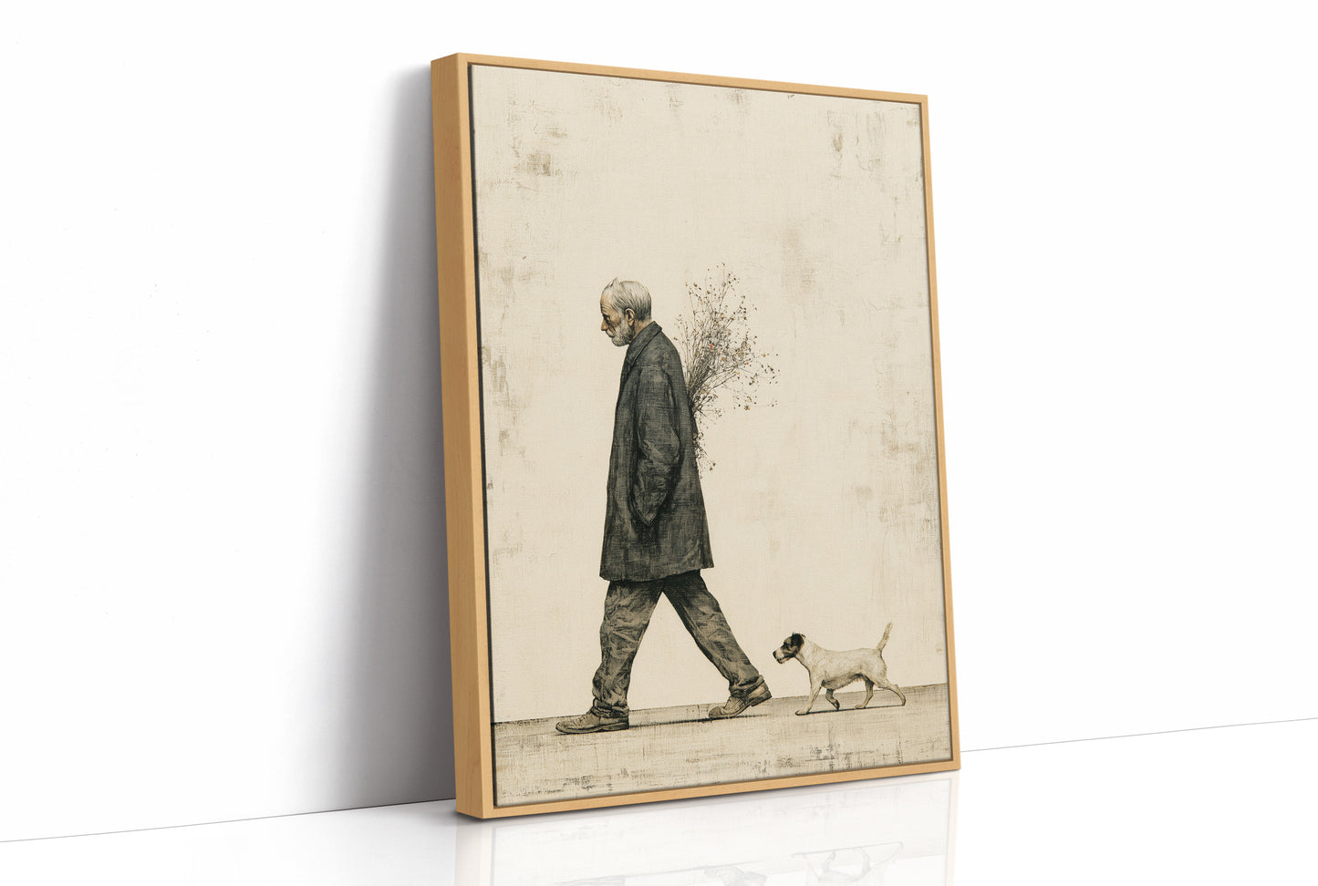 The Old Man Carrying Wildflowers — Surreal Figurative Print