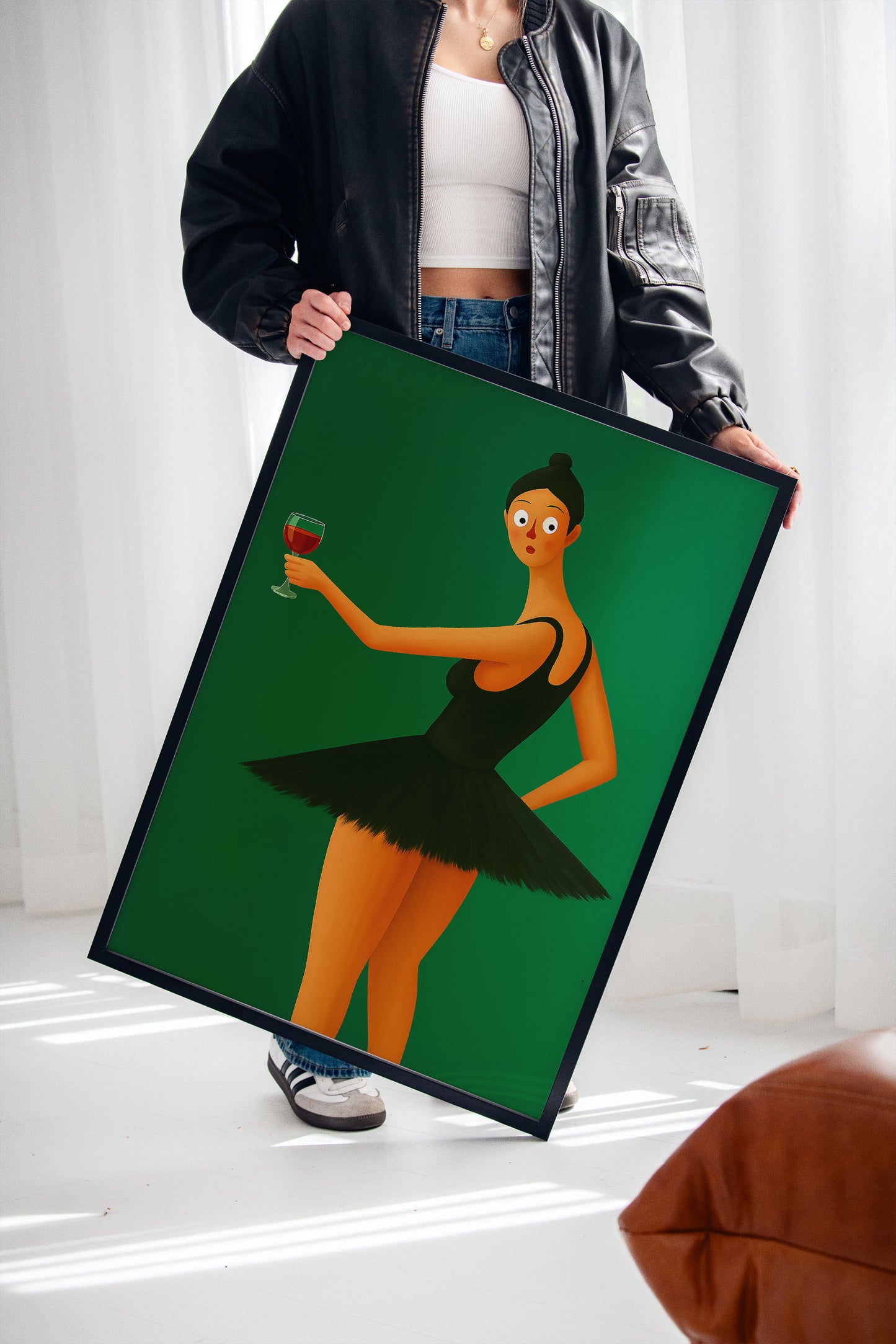 Surprised Ballerina with Wine Glass