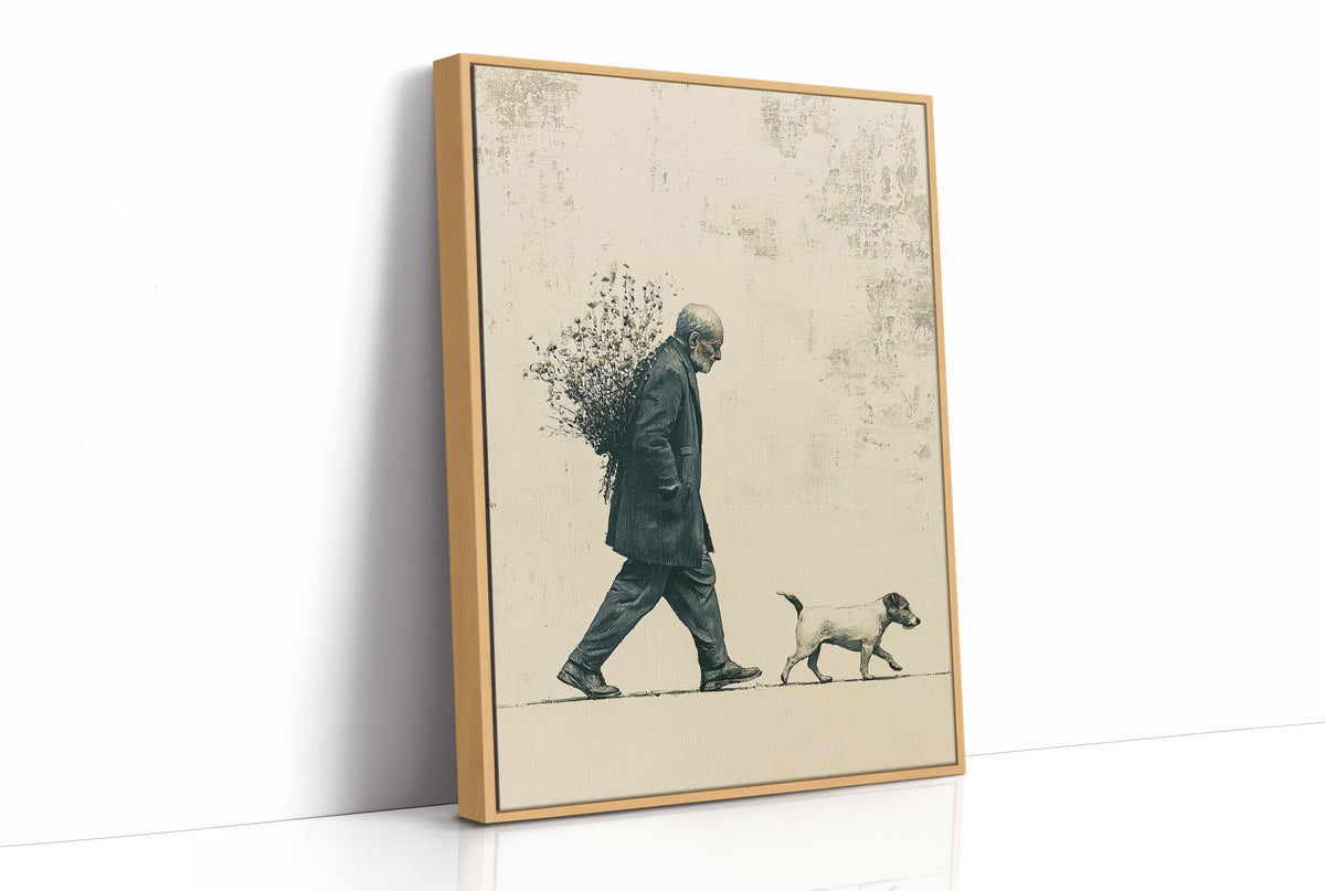 The Old Man Carrying Wildflowers — Blue Ink Screenprint
