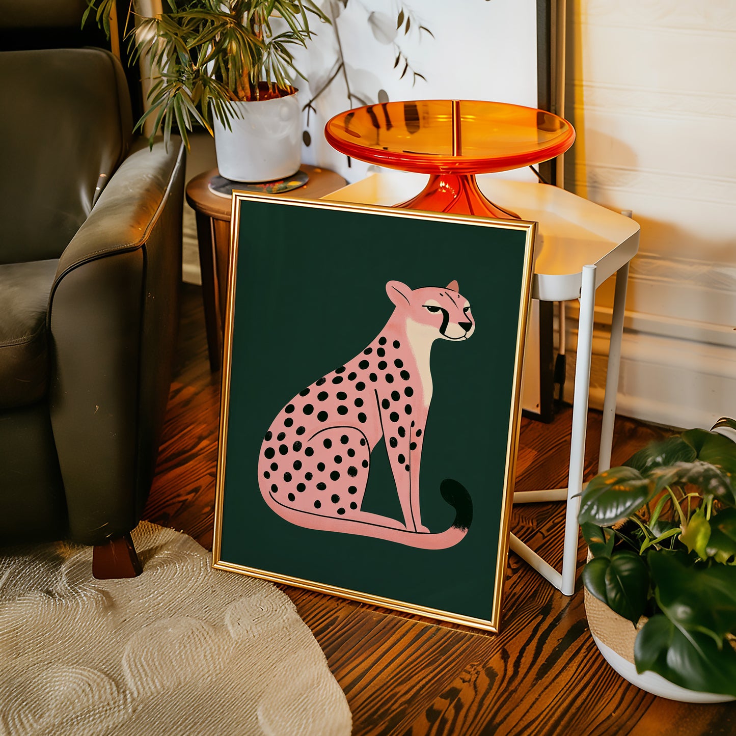 Sassy Coral Cheetah Illustration