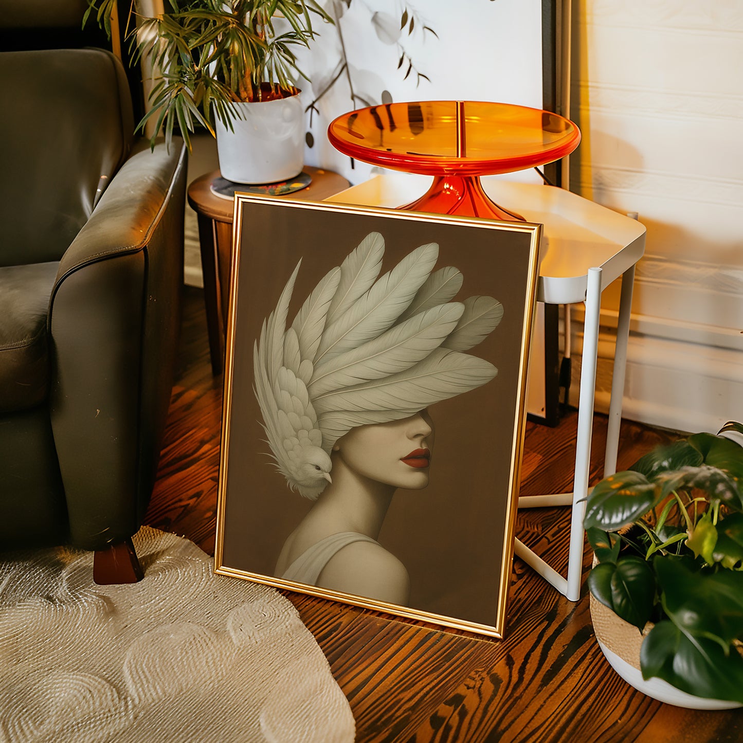 Winged Elegance in Ivory and Crimson