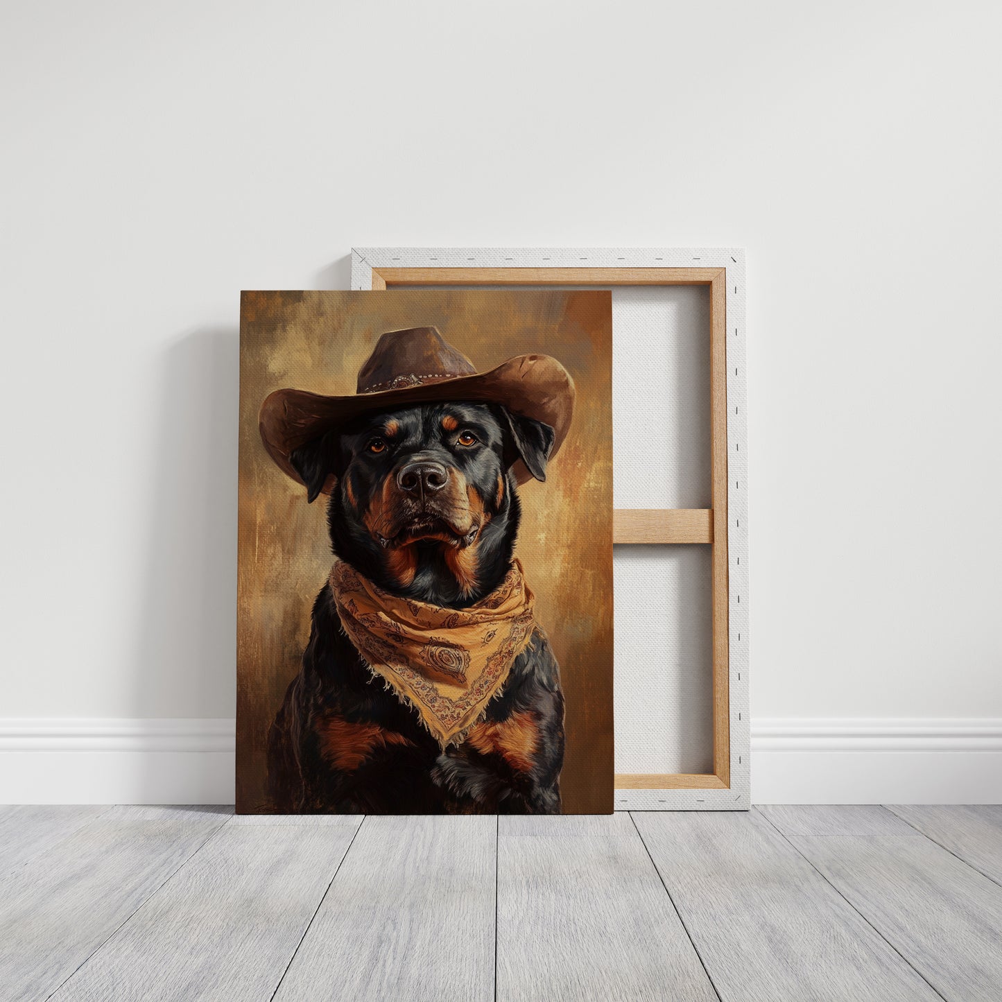 Western Cowboy Rottweiler Print – Rustic Wild West Dog Art