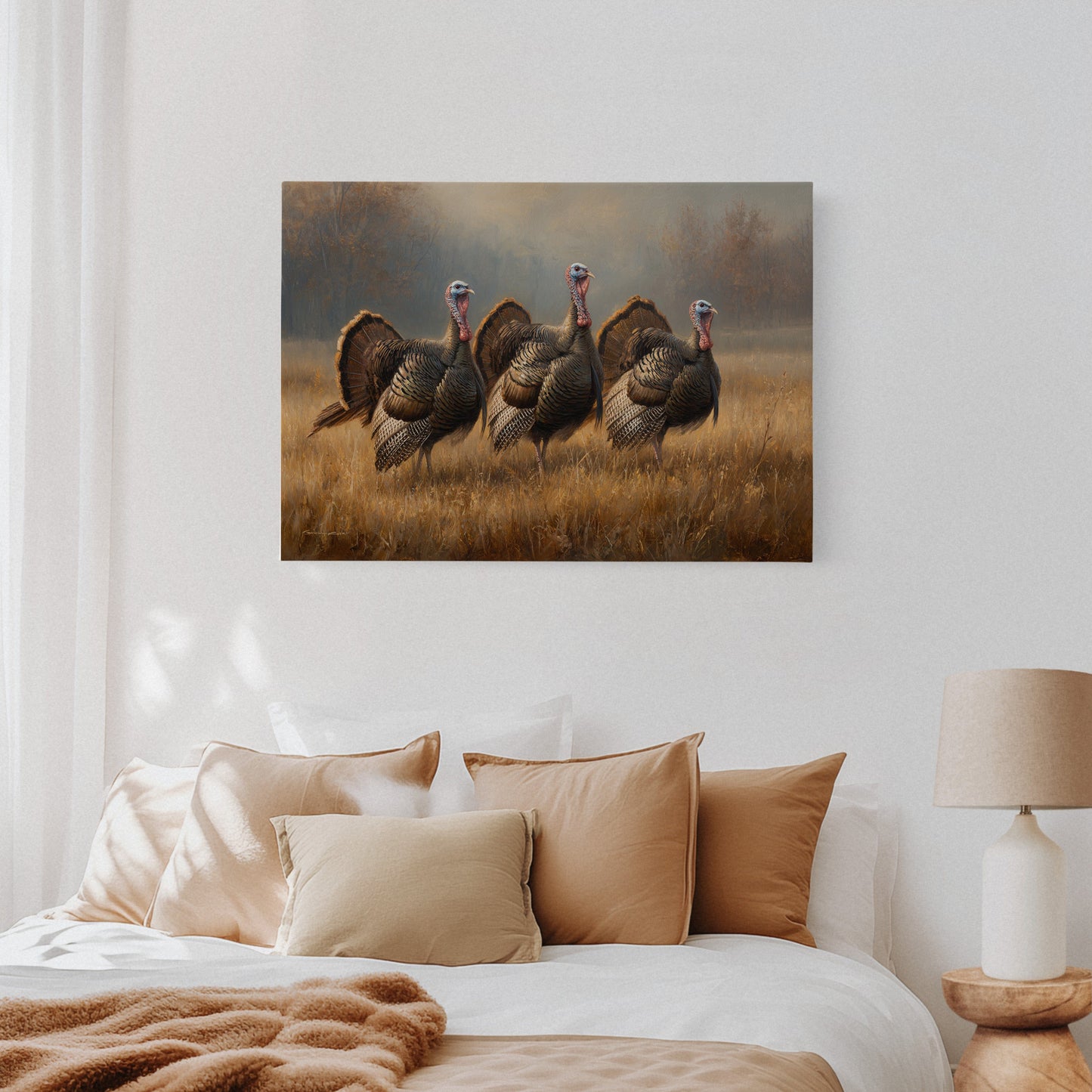 Wild Turkeys March Through Golden Fields