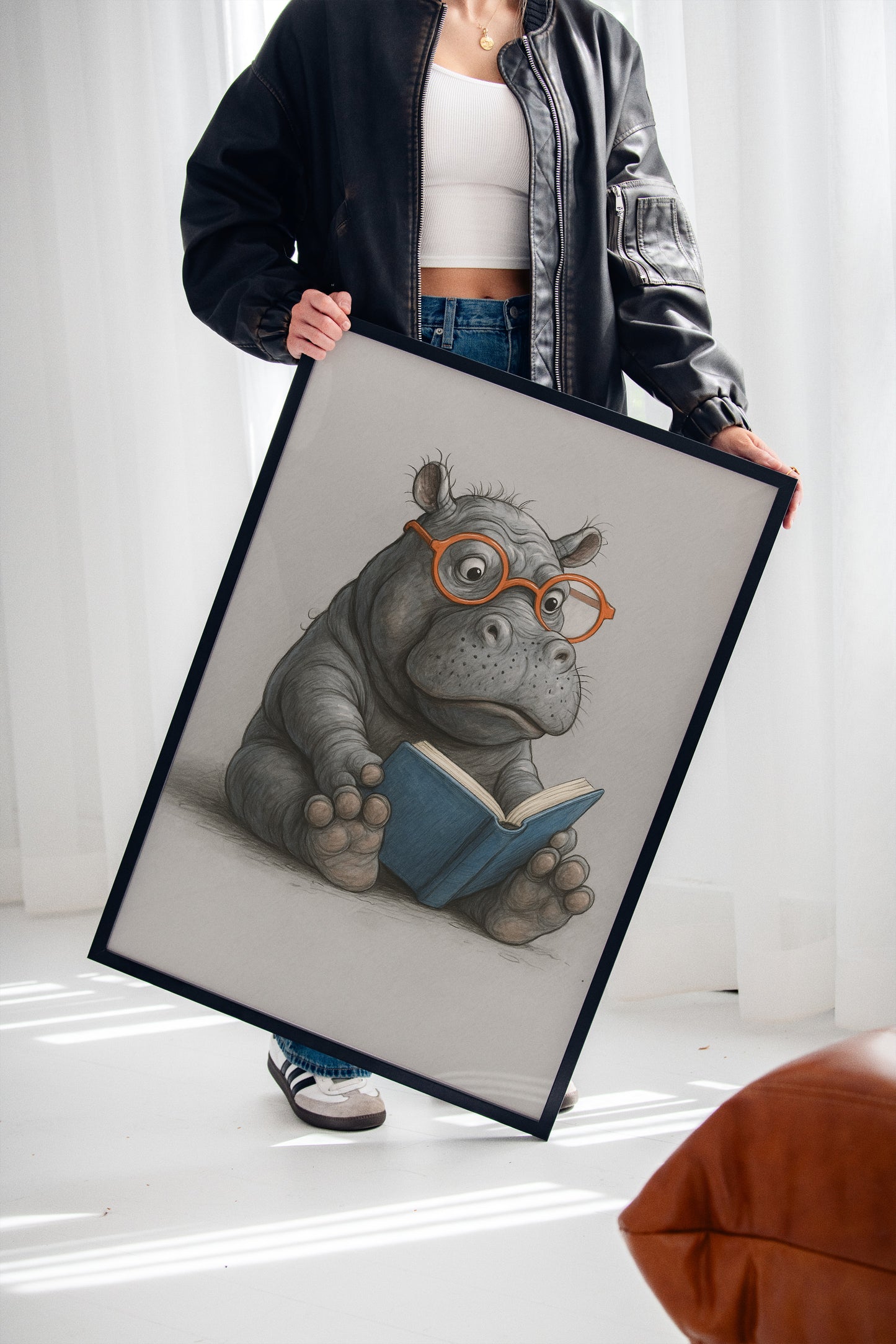 Baby Hippo Reading with Glasses