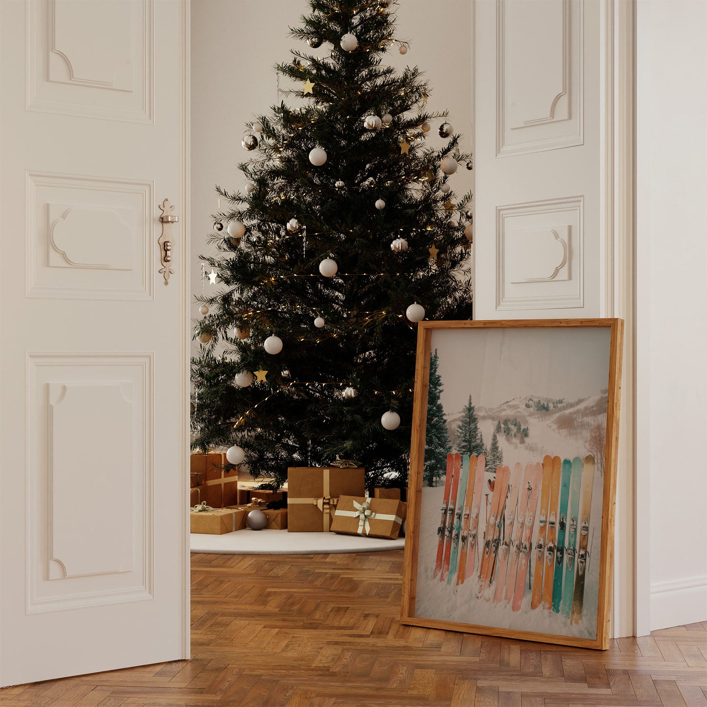 Pastel Skis Paint Winter Mountains