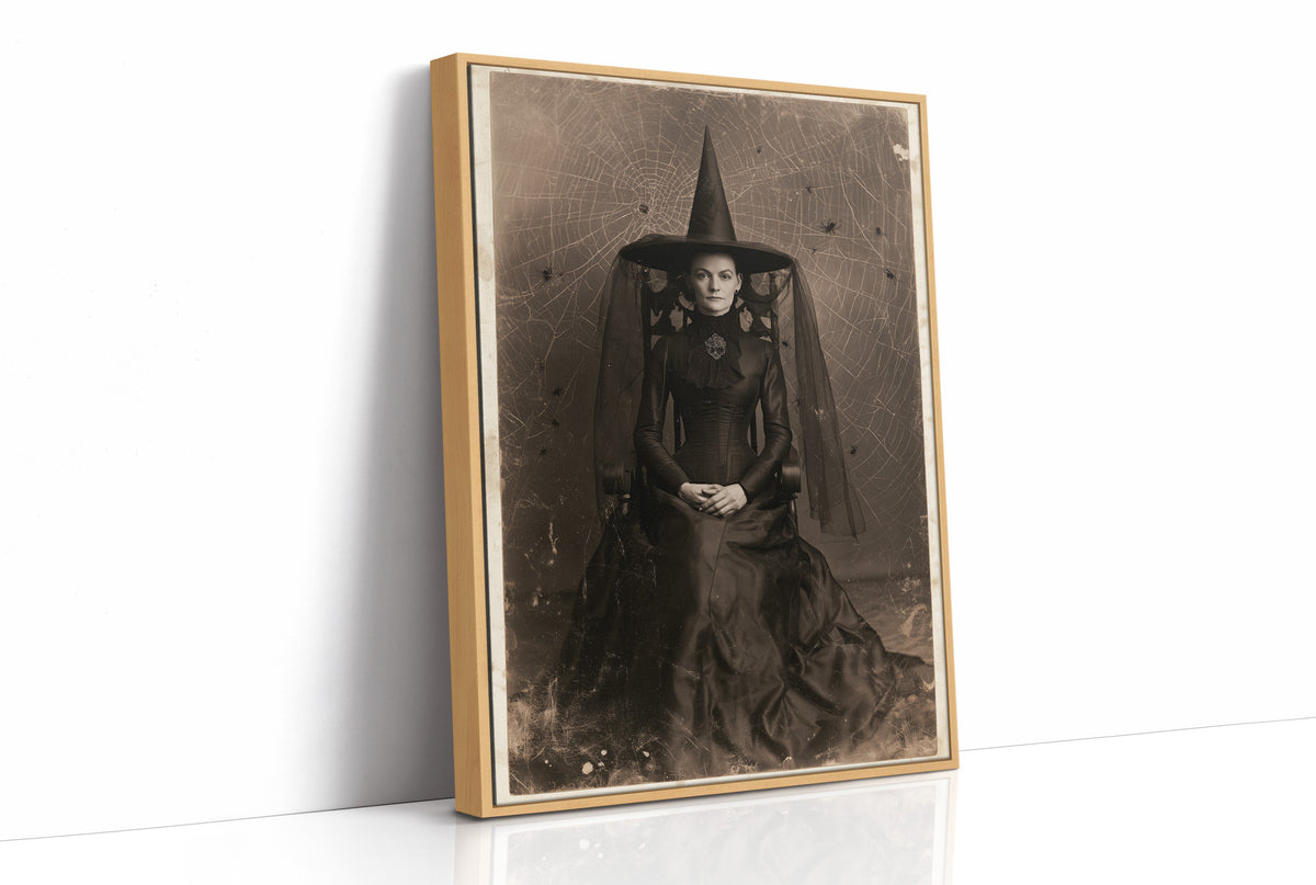 Formal Portrait, Informal Spiders, print in a natural wood frame