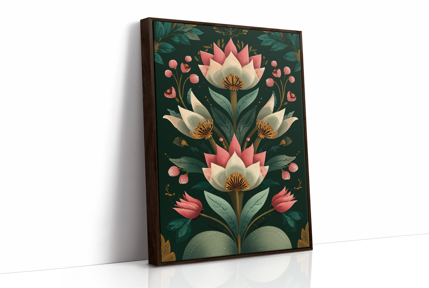 Pink Blooms on Darkened Green