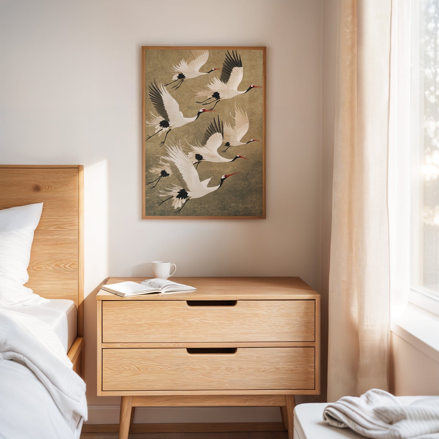 Elegant Japanese Crane Wall Art – Traditional Nature-Inspired Print