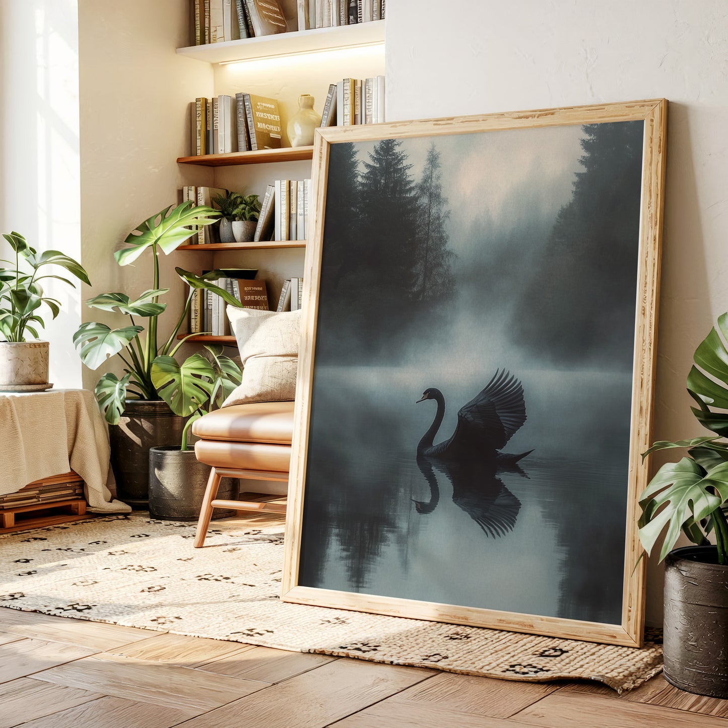 Black Swan in Morning Fog