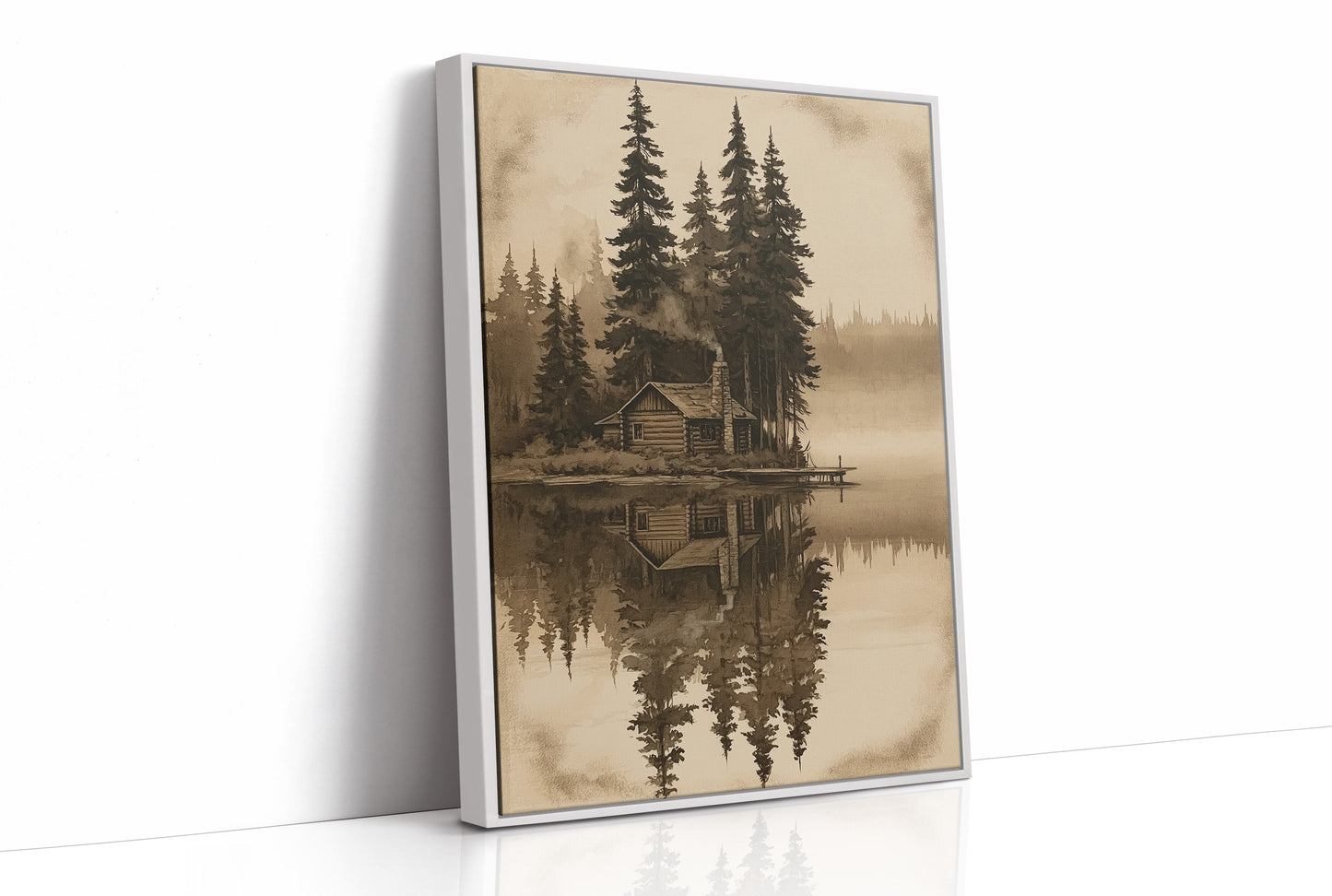 Sepia Cabin On A Still Lake