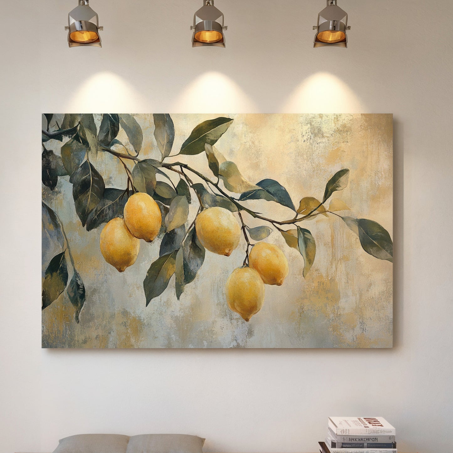 Mediterranean Lemon Branch: Elegant Botanical Canvas Wall Art
