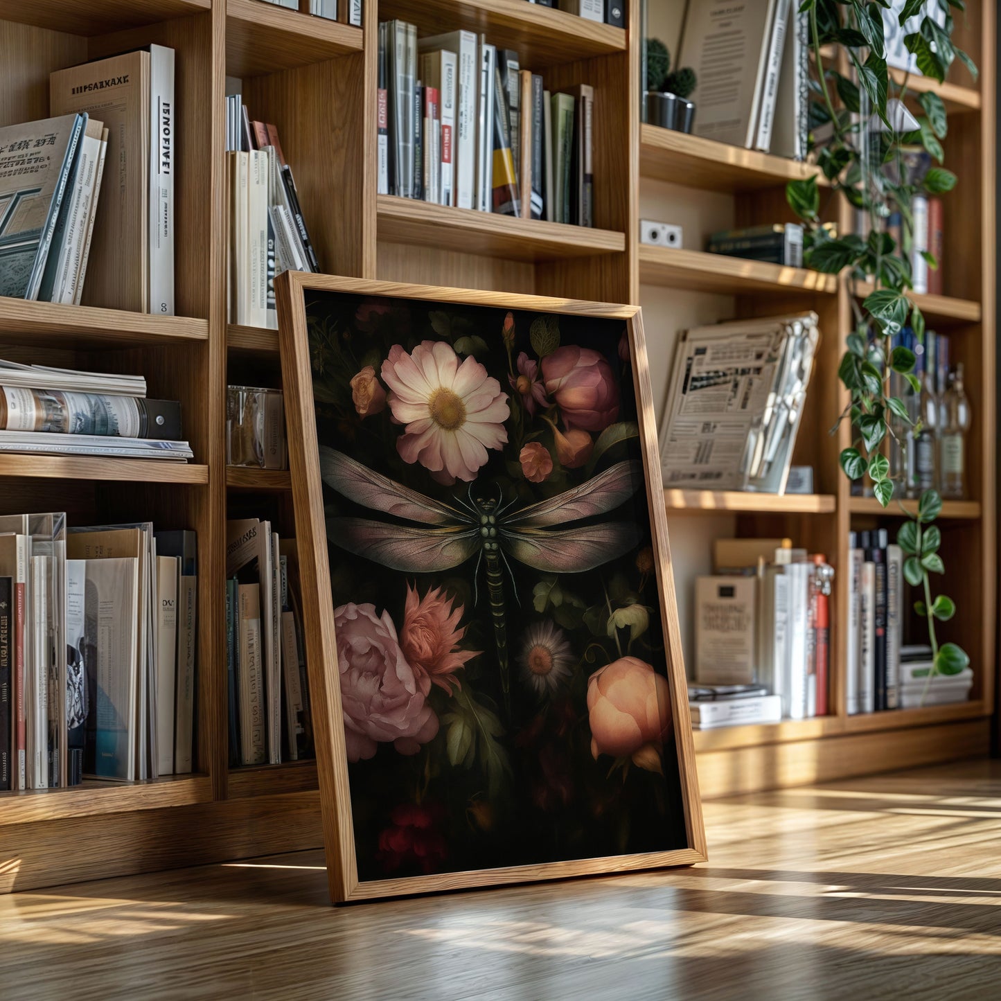 Dragonfly Among Midnight Blossoms