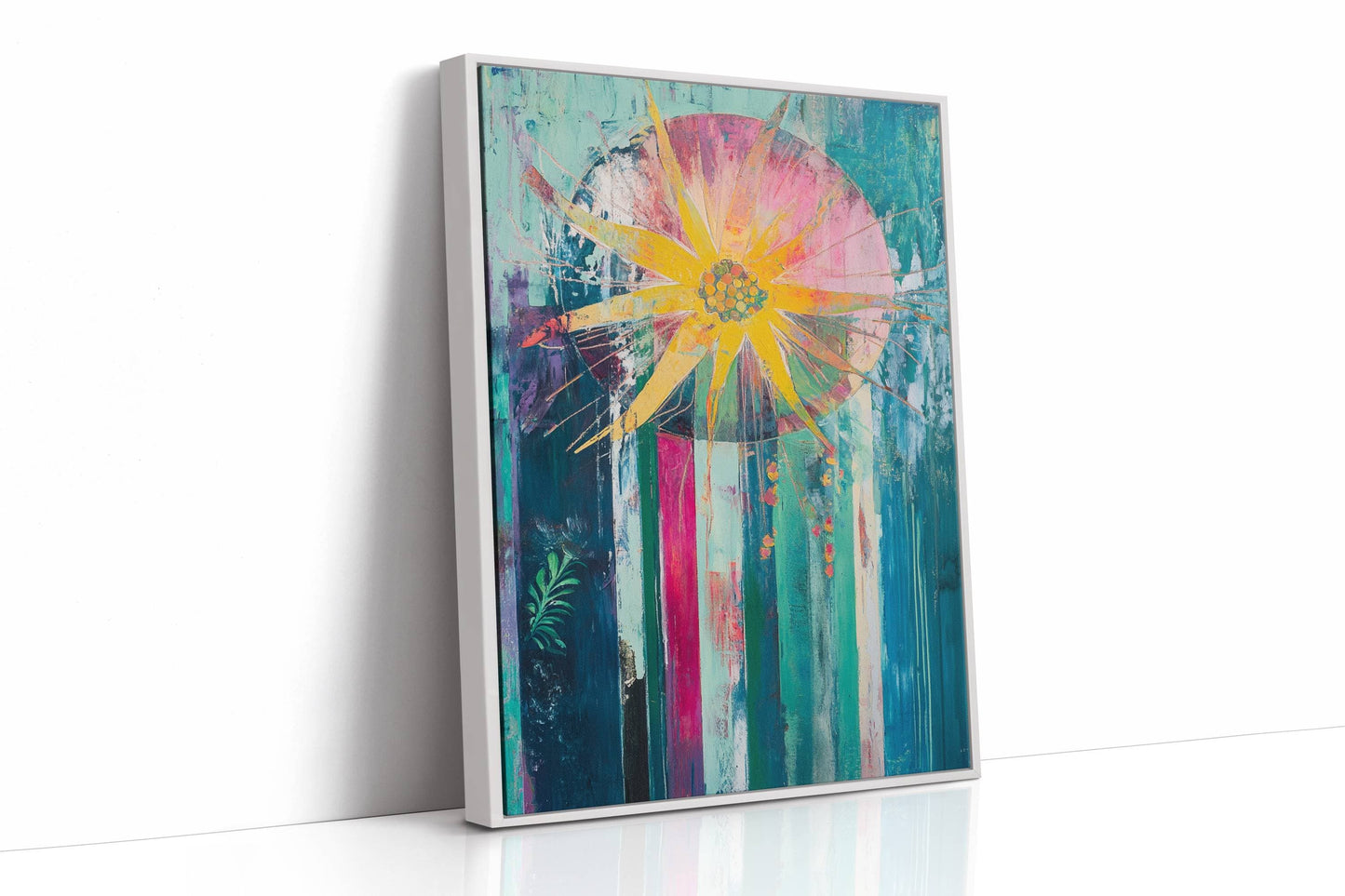 Sunflower Bursts Through Turquoise Rain