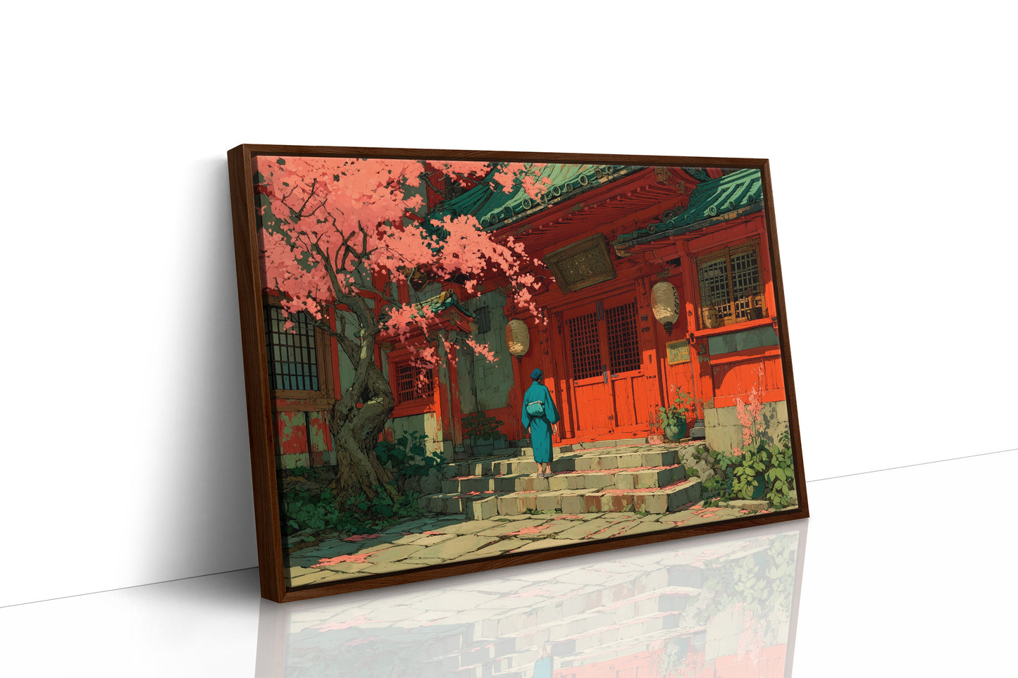 Cherry Blossoms Dance At Temple Steps