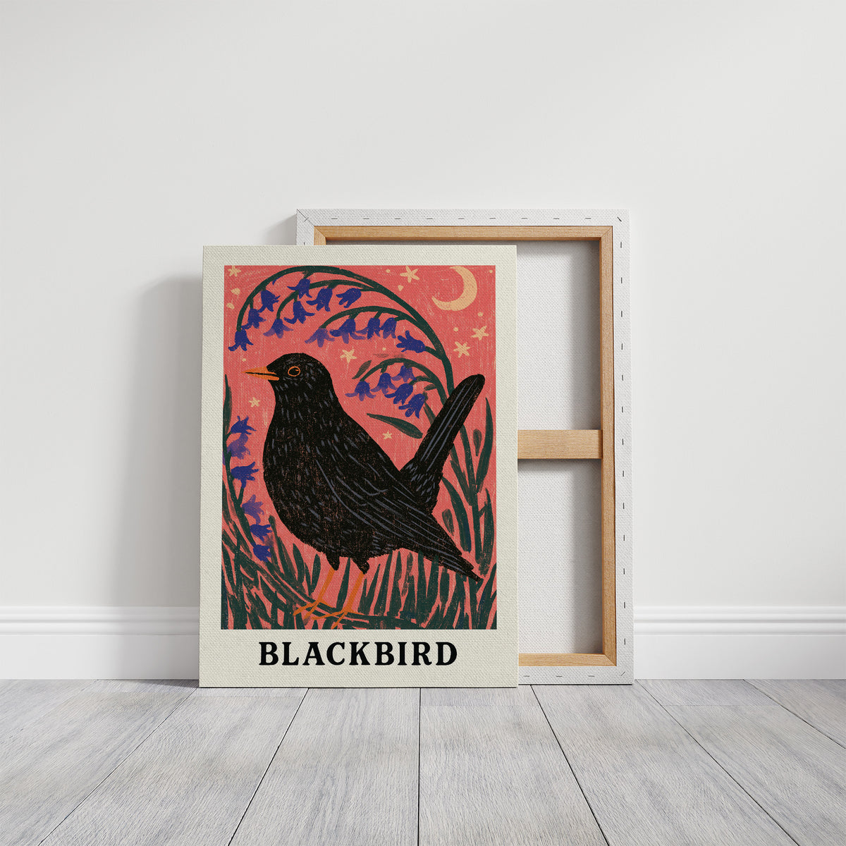 Blackbird Beneath Bluebells and Moon