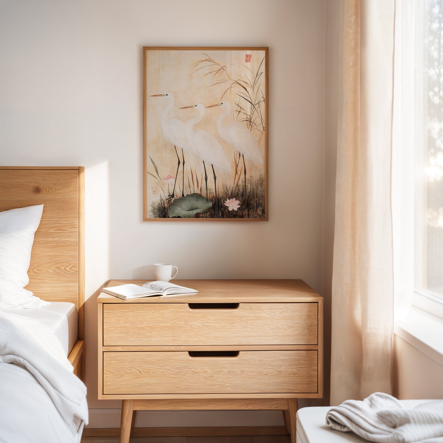 Japanese Egret Wall Art – Elegant Traditional Asian Nature Print