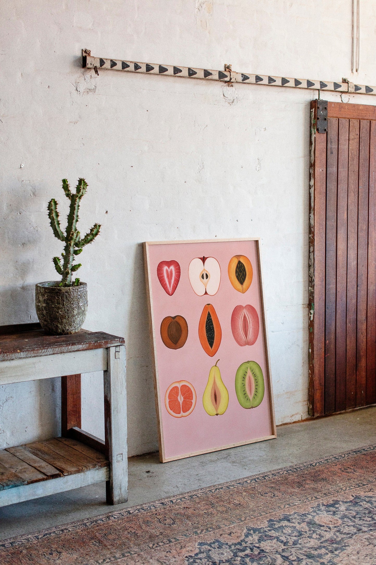 Fruits of Love – Feminine Fruit Print on Pink