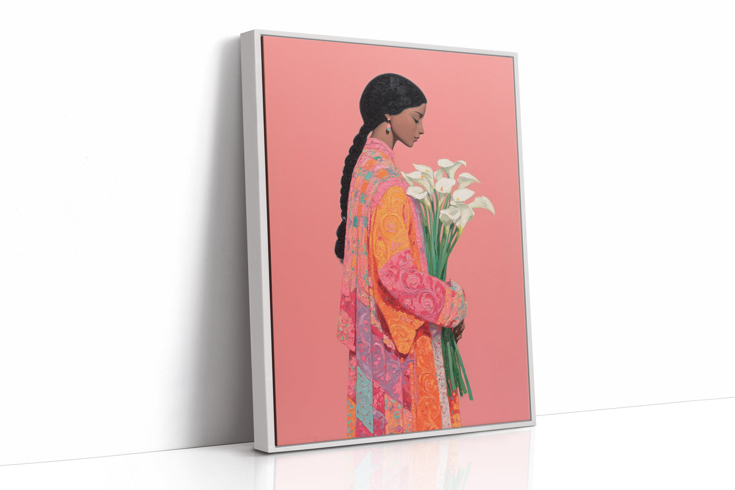 Calla Lilies Among Coral Silk