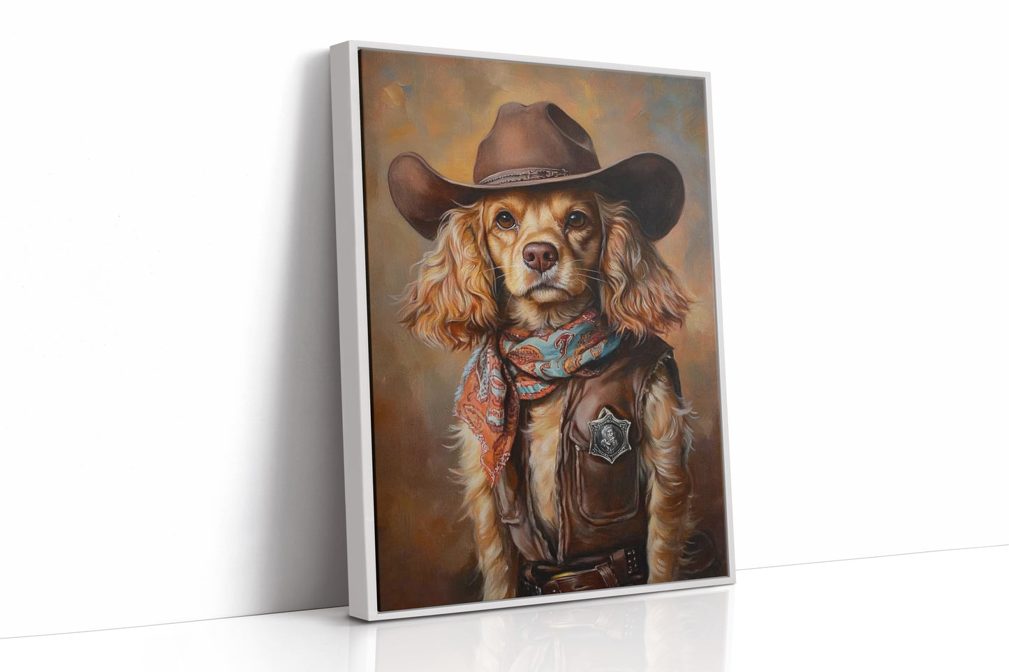 Cocker Spaniel Sheriff in Turquoise and Rust