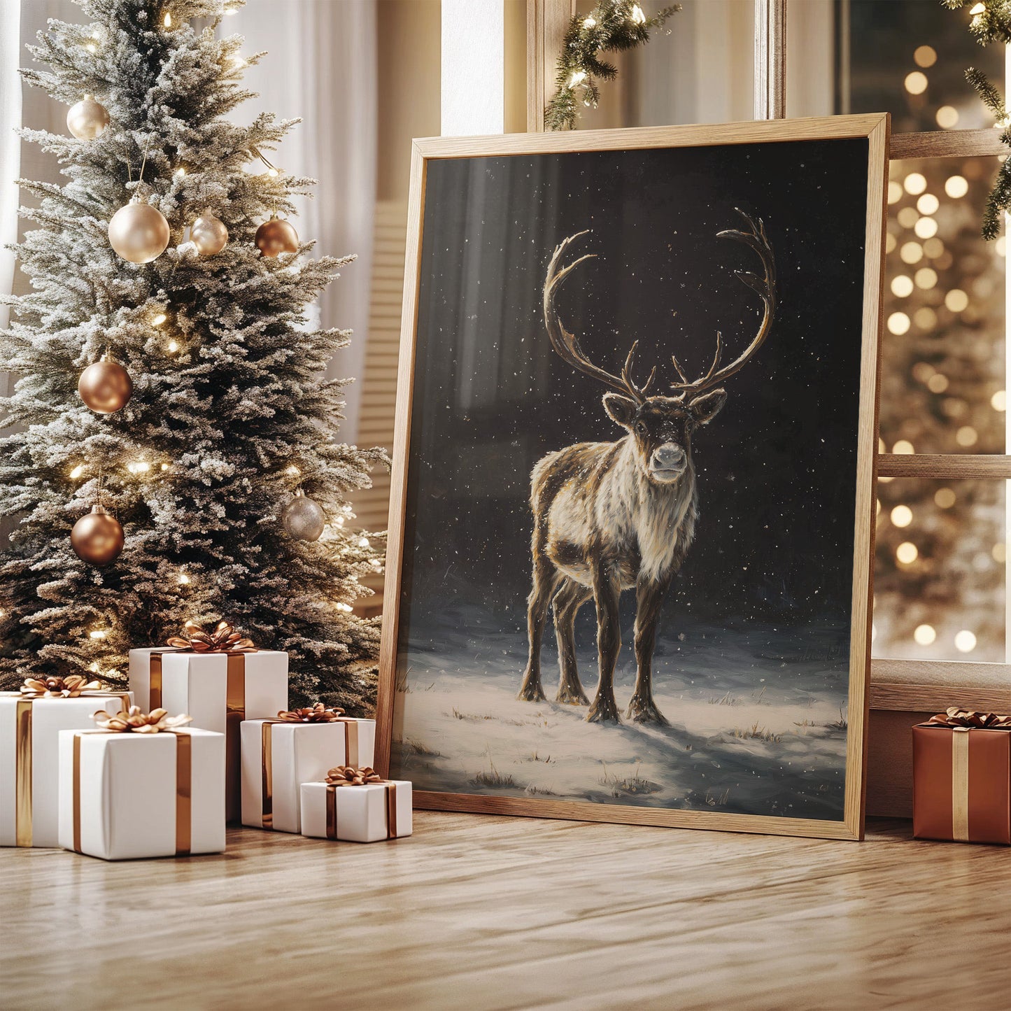 Reindeer Dreams Under Starlit Snow