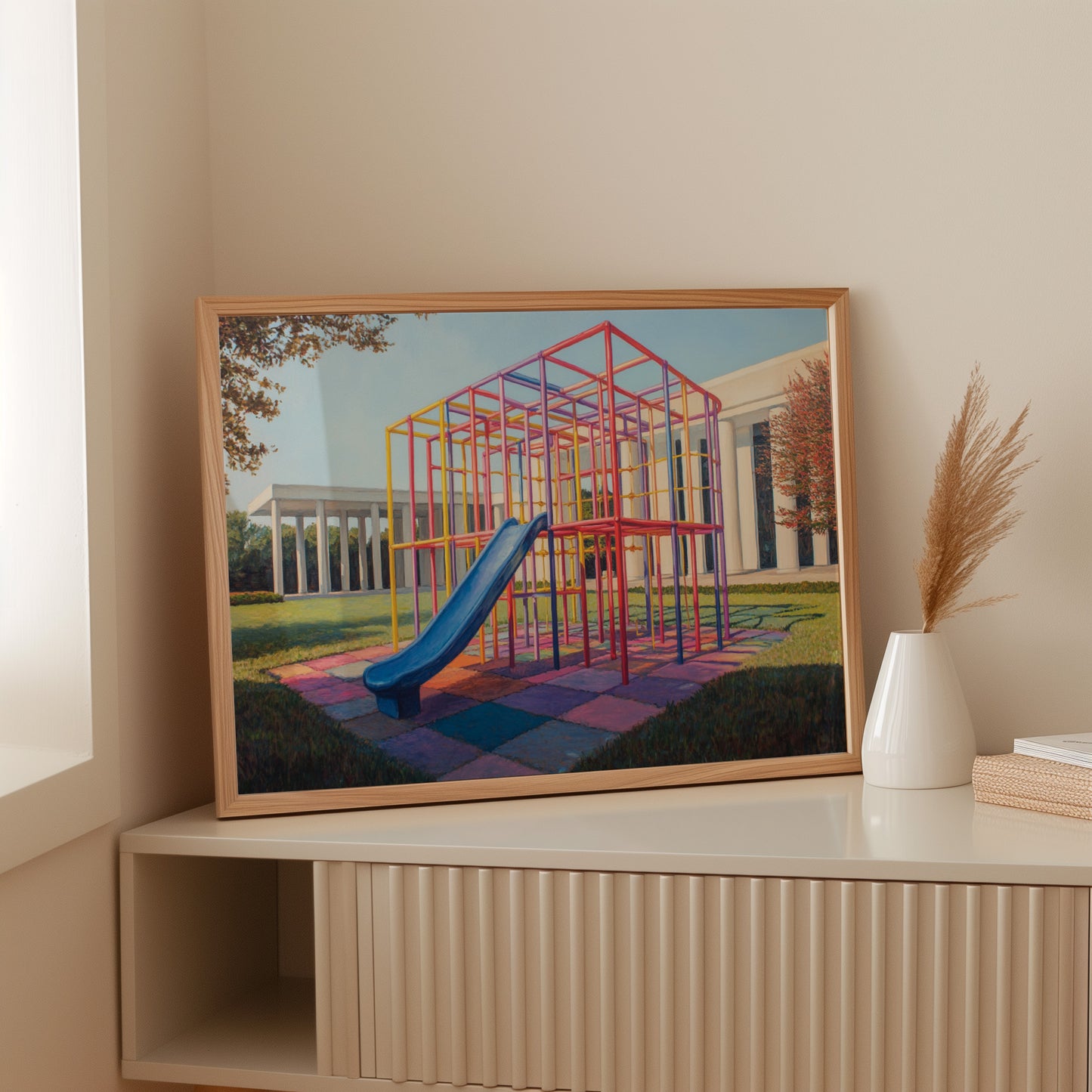 Childhood Colors Against Modern Lines