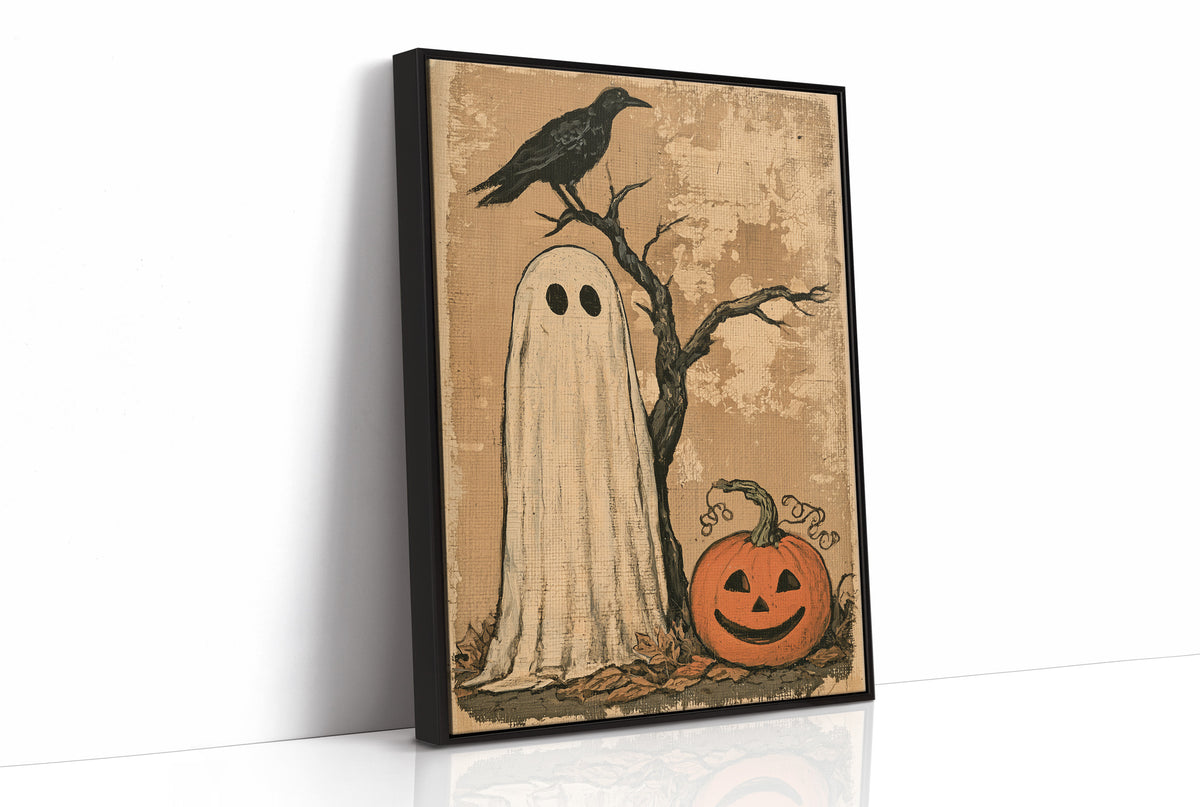 Ghost, Crow, and One Grinning Pumpkin