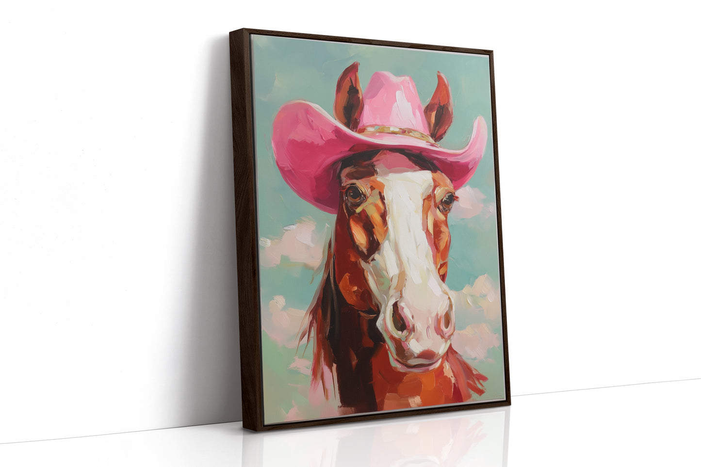 Pink Cowgirl Rides Through Turquoise Skies
