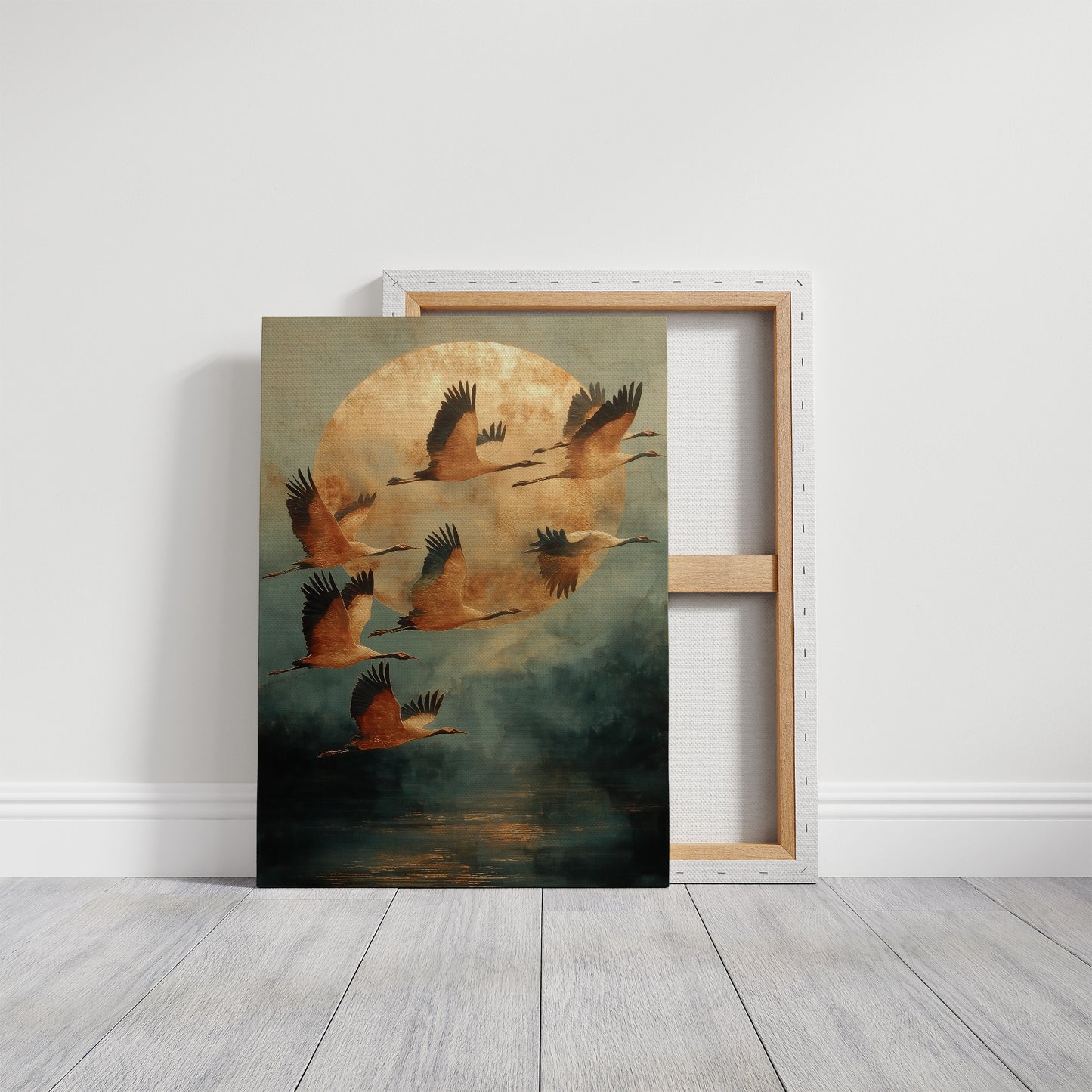 Moonlit Migration Over Misty Waters