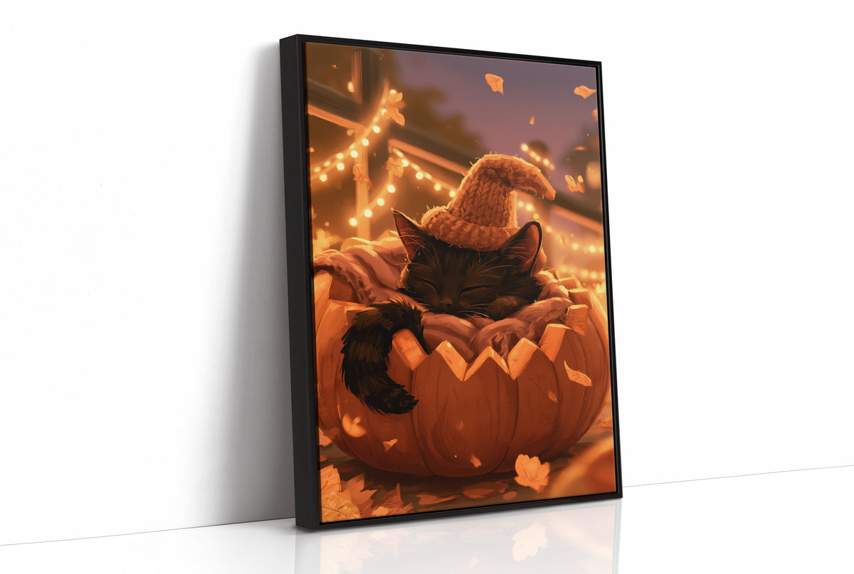 Kitten Napping in a Pumpkin Bed