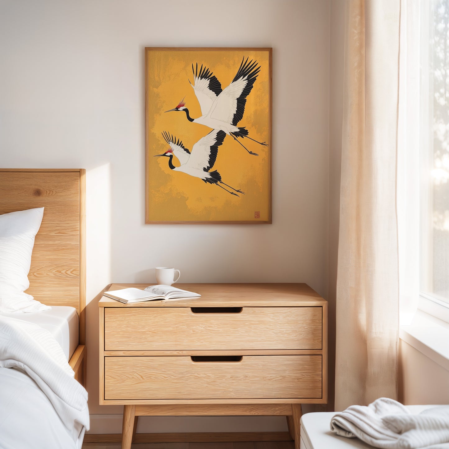 Japanese Red-Crowned Cranes – Elegant Minimalist Wall Art