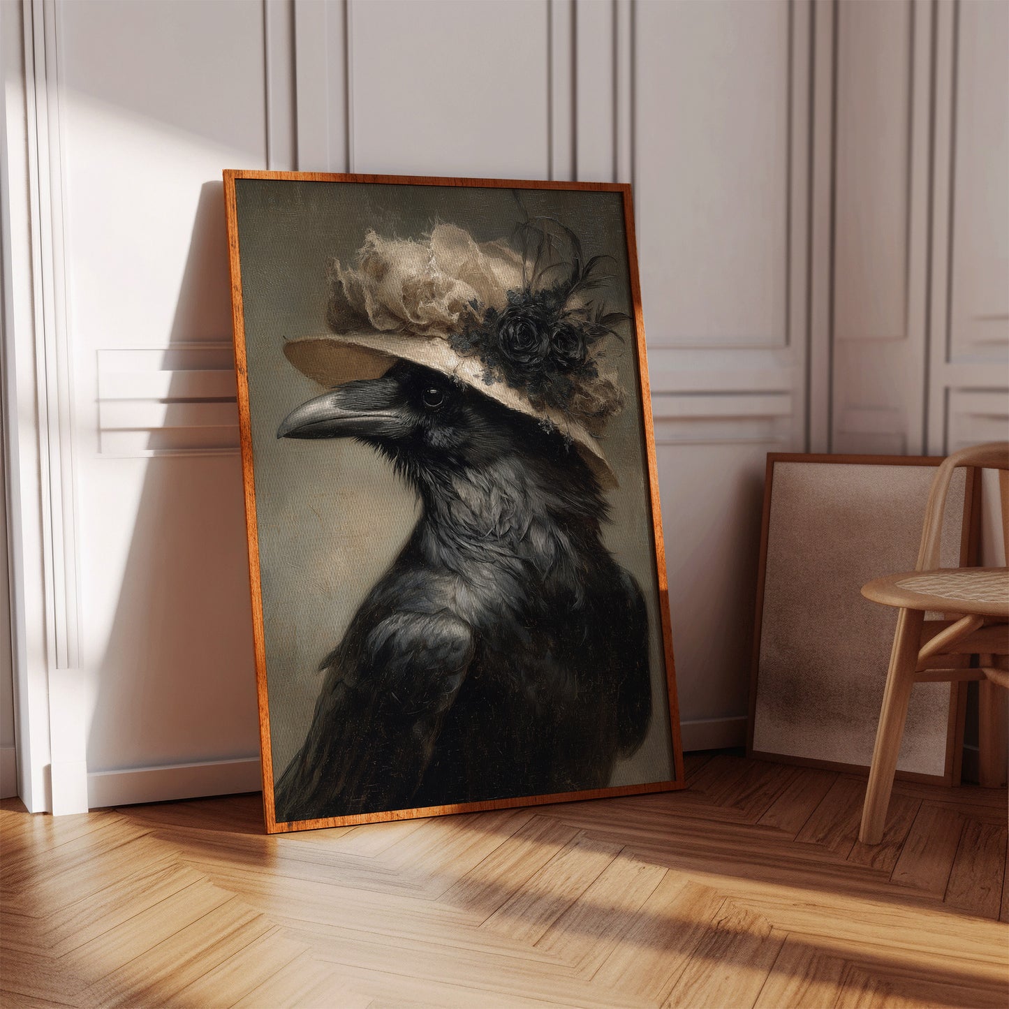 Regal Raven in a Floral Hat