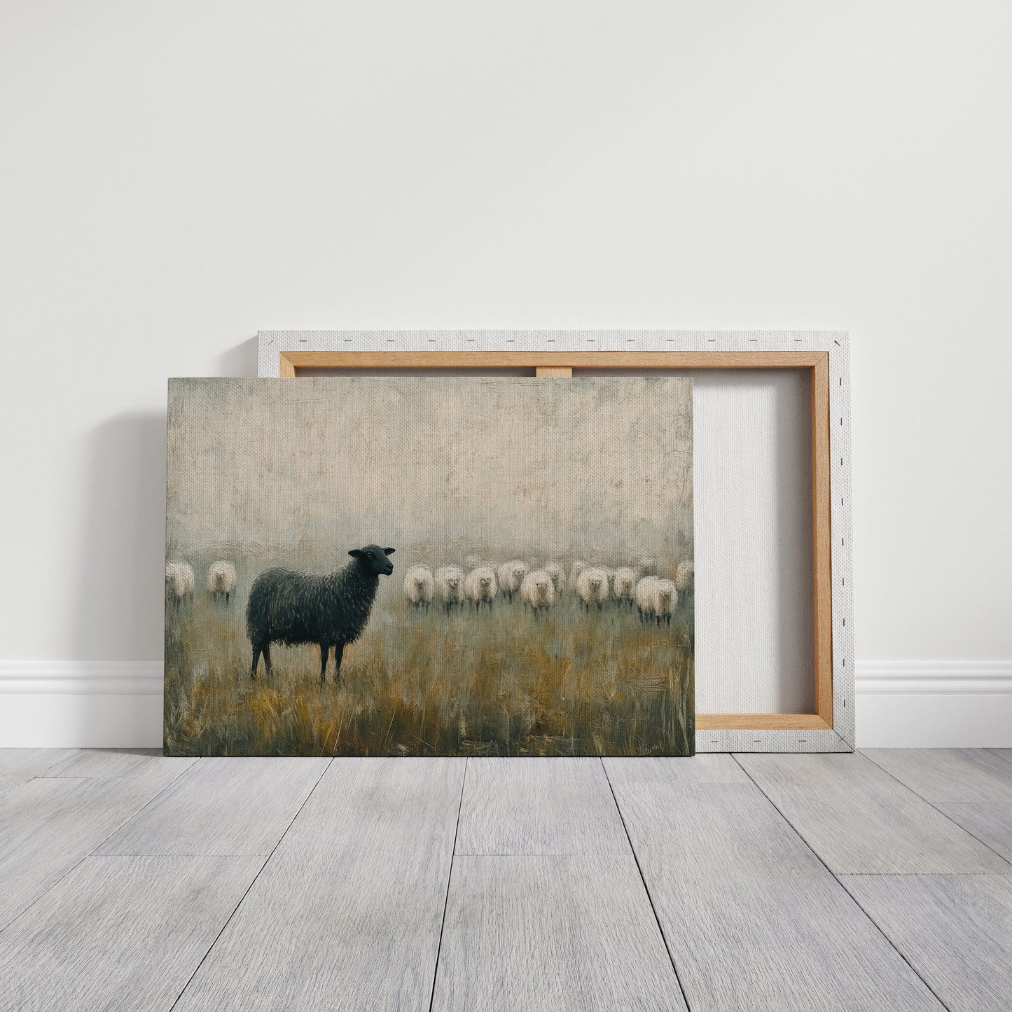 The Black Sheep: Minimalist Pastoral Canvas Wall Art
