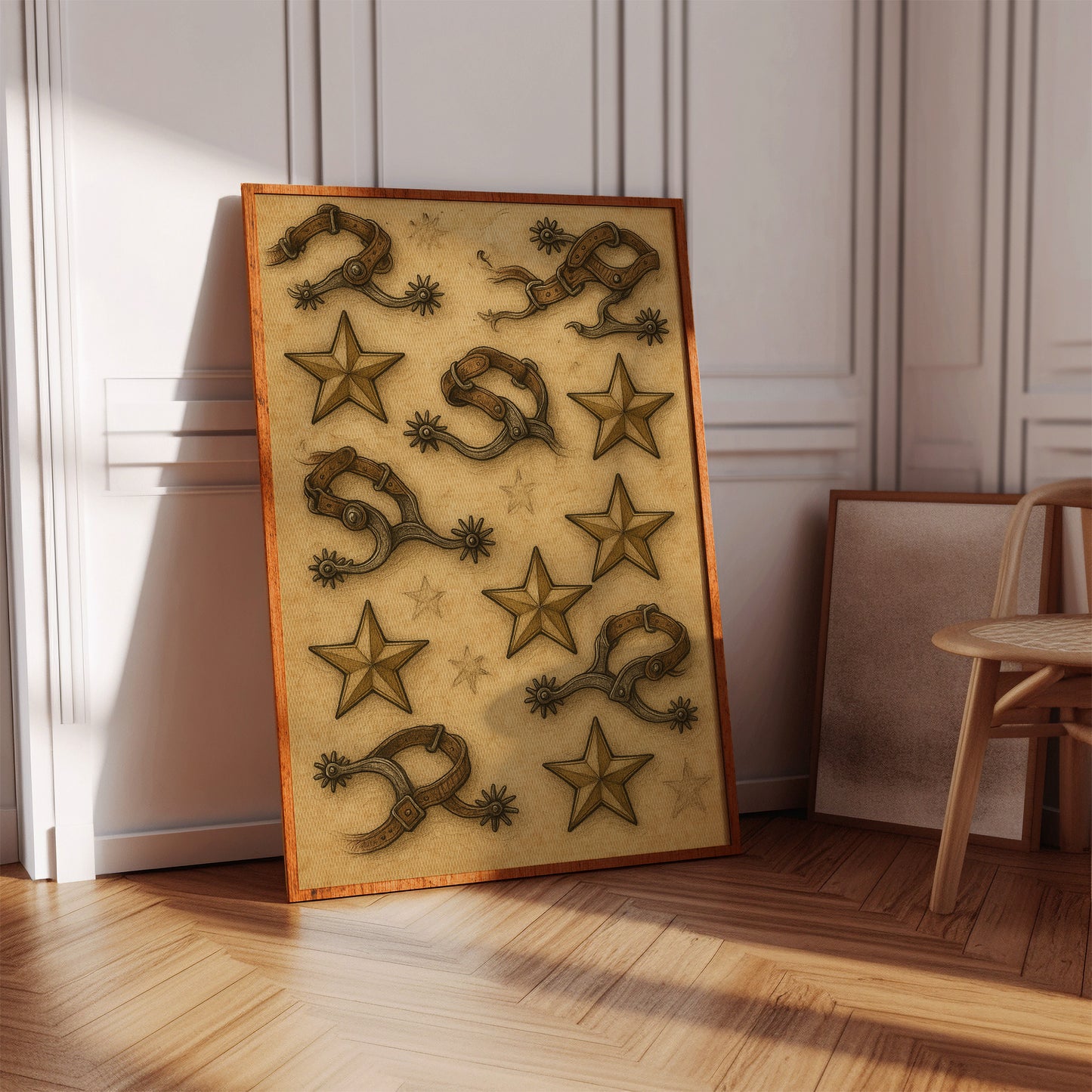 Western Spurs and Stars Vintage Print