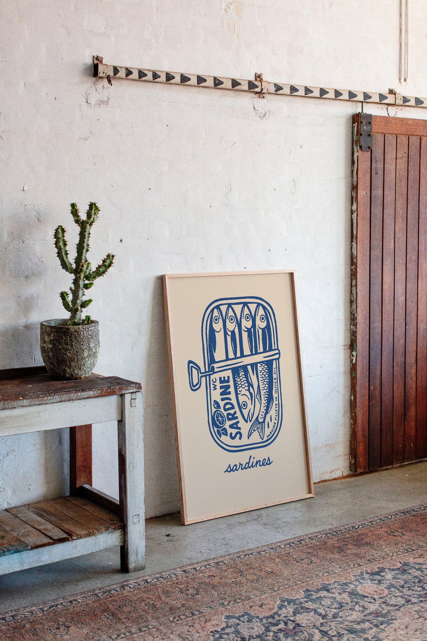 Retro Sardine Tin Wall Art – Blue & Beige Kitchen Decor
