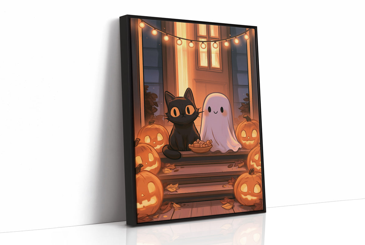 Trick-or-Treat Buddies on the Porch Step