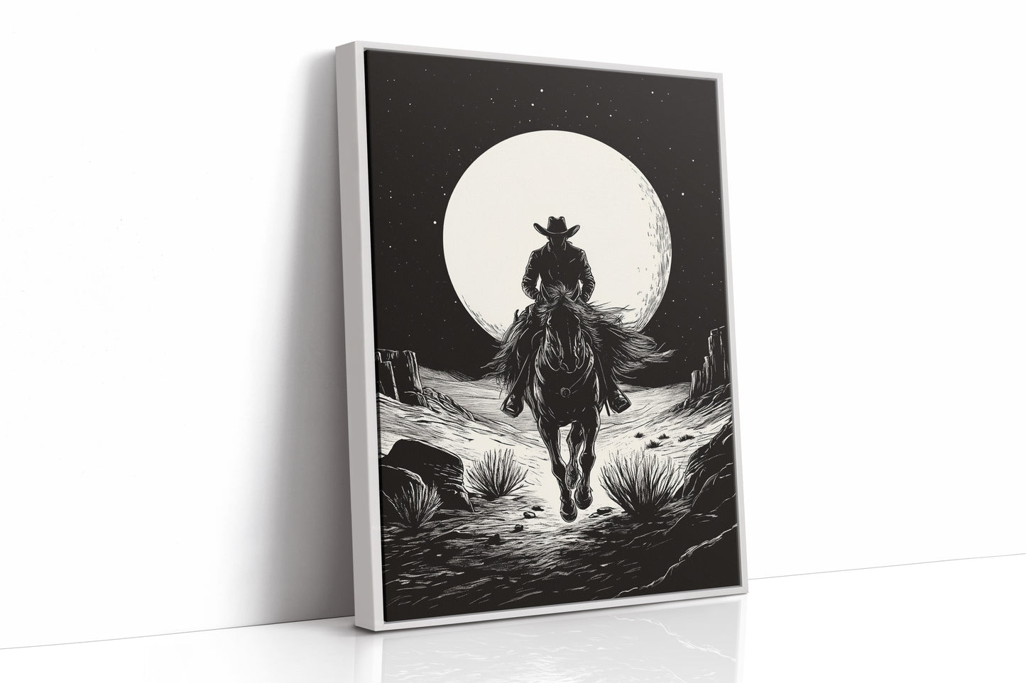 Lone Rider Under a Full Moon