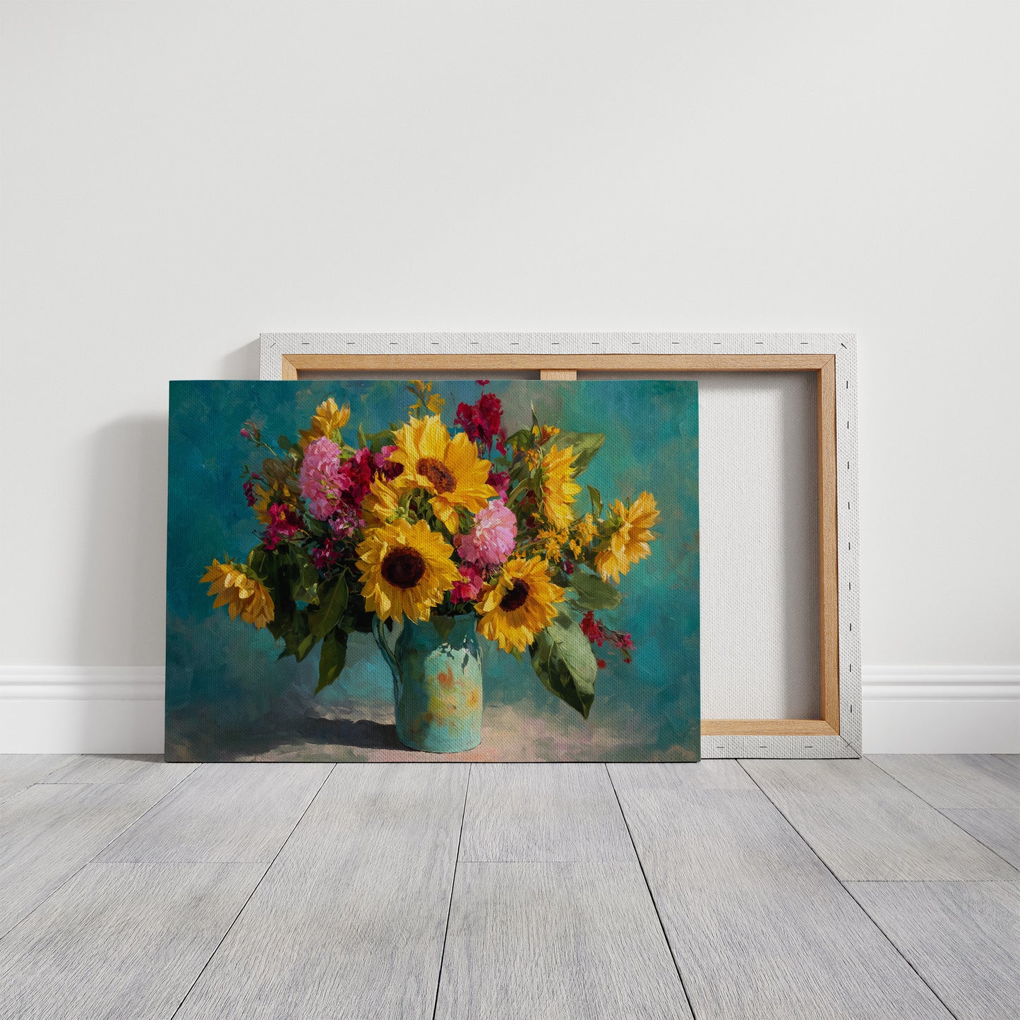 Sunflowers Against a Teal Sky