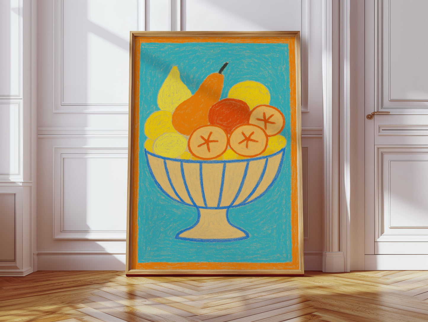 Sunny Fruit Bowl on Blue