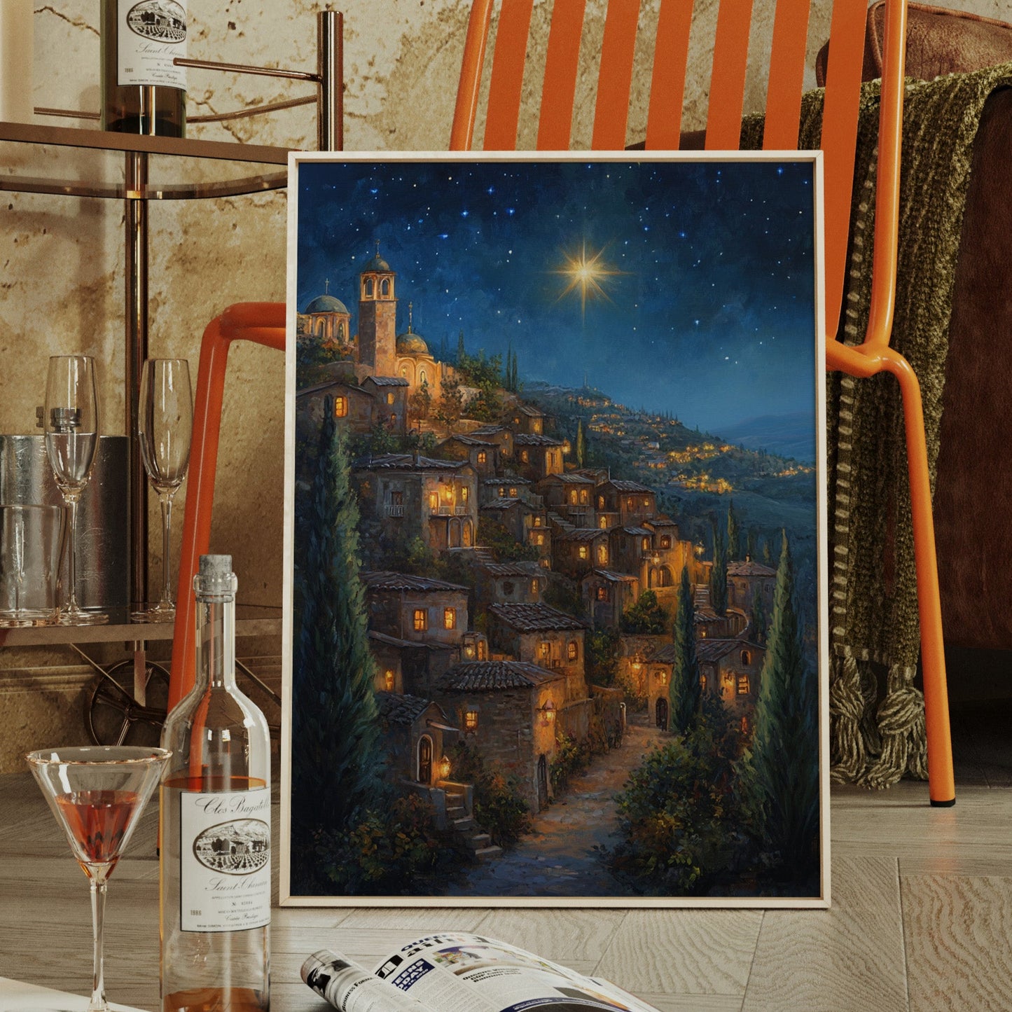 Starry Night Village Canvas Print - Enchanting Landscape Art - Gallery Canvas image 1