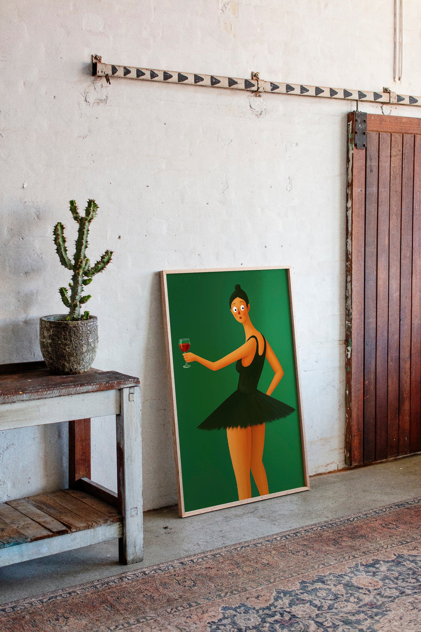 Surprised Ballerina with Wine Glass