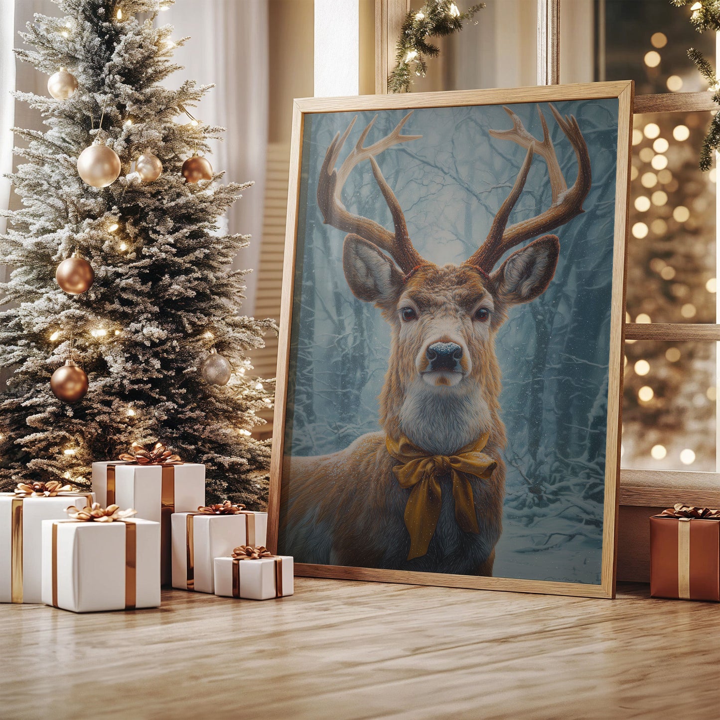 December's Stag Wears Golden Ribbon