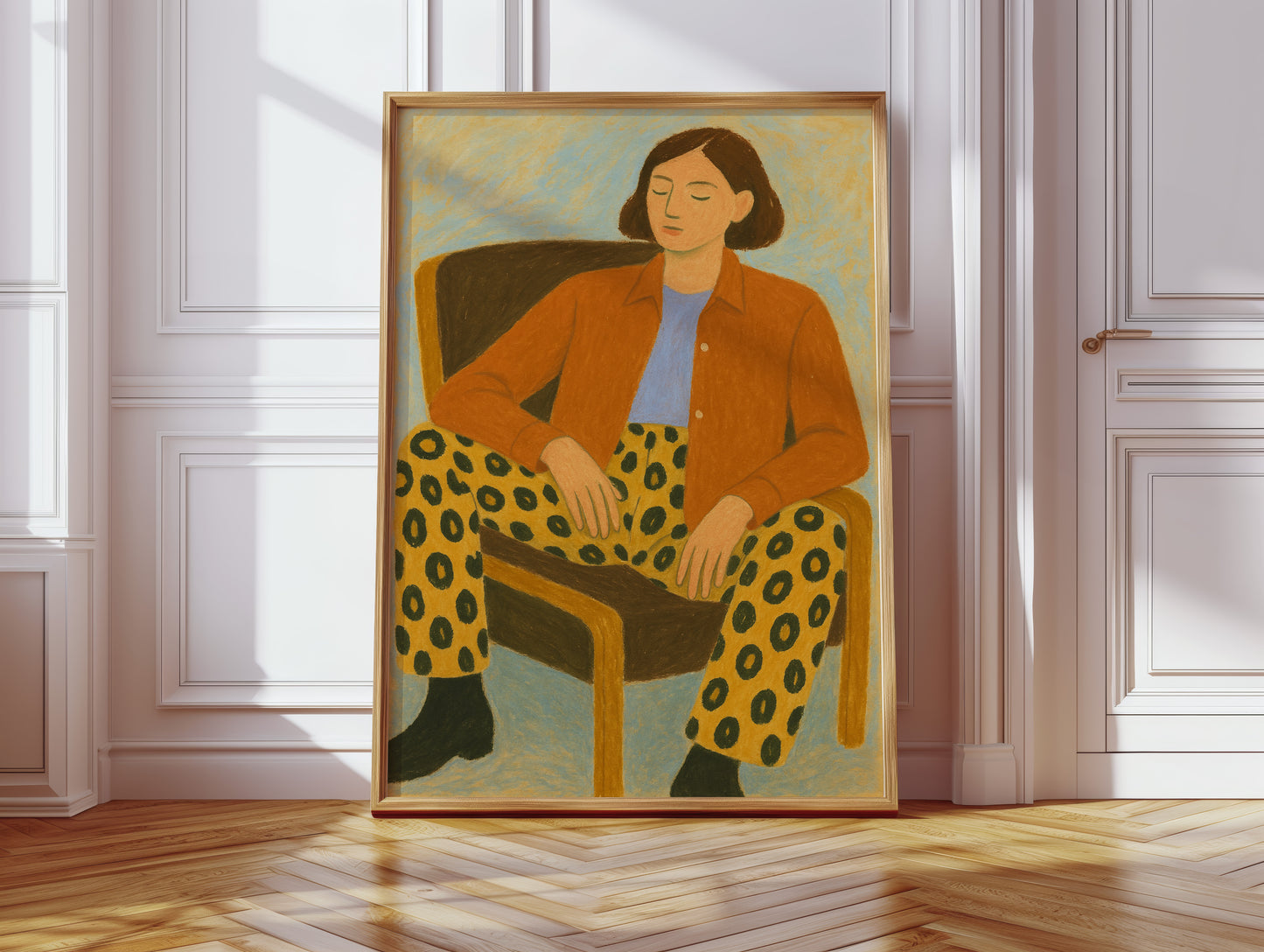 Still Moment in Patterned Pants