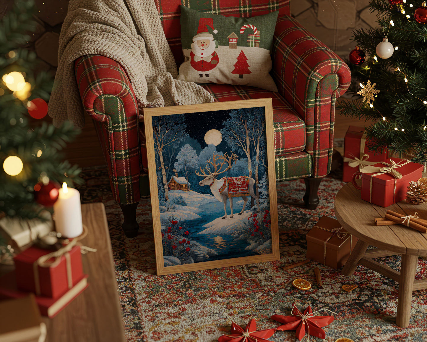 Moonlit Reindeer's Winter Tale Unfolds